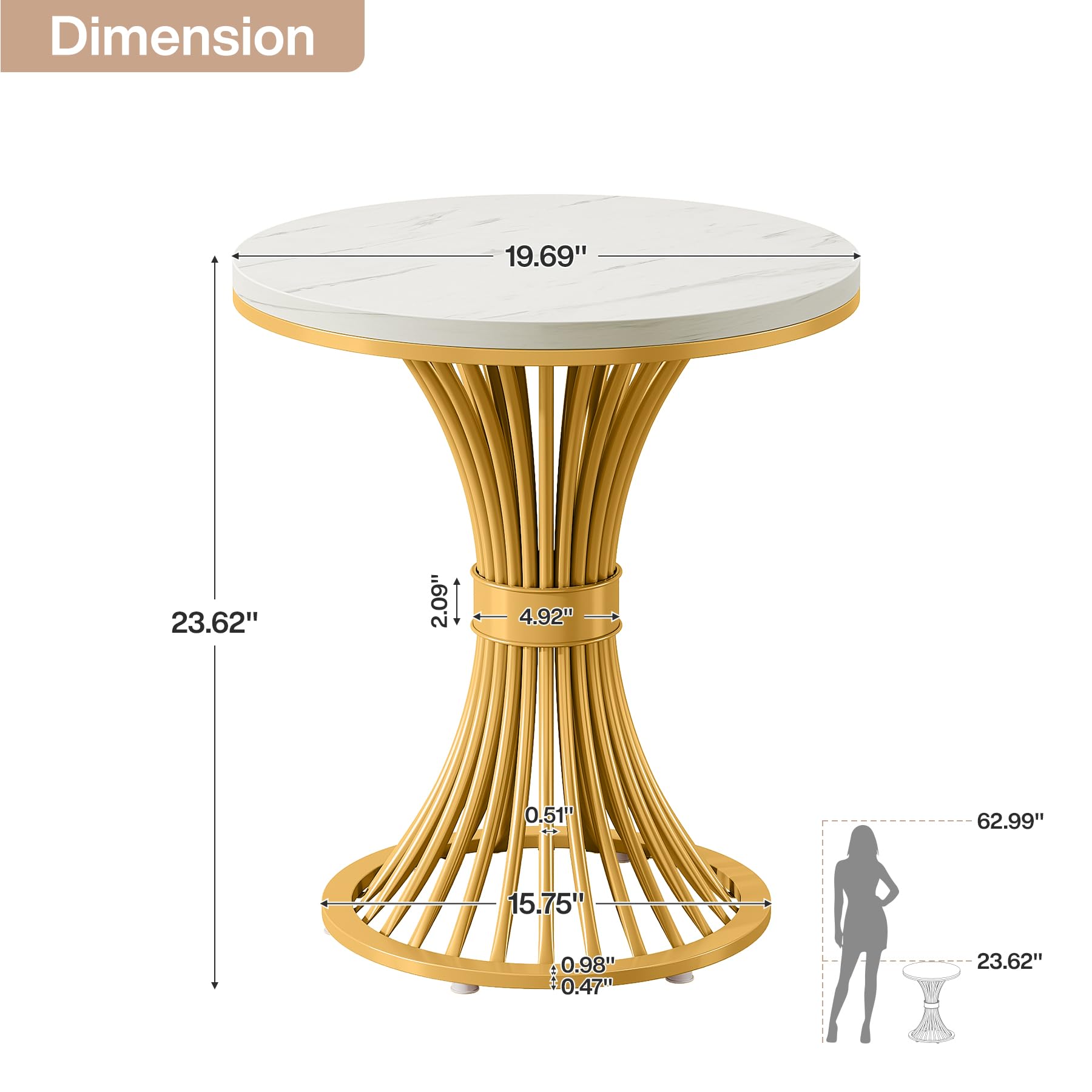 Tribesigns Round End Table, Modern Faux Marble Side Table with Gold Metal Base, Small White Gold Bedside Nightstand, Wooden Accent Table for Living Room, Bedroom, Sofa Side, White & Gold
