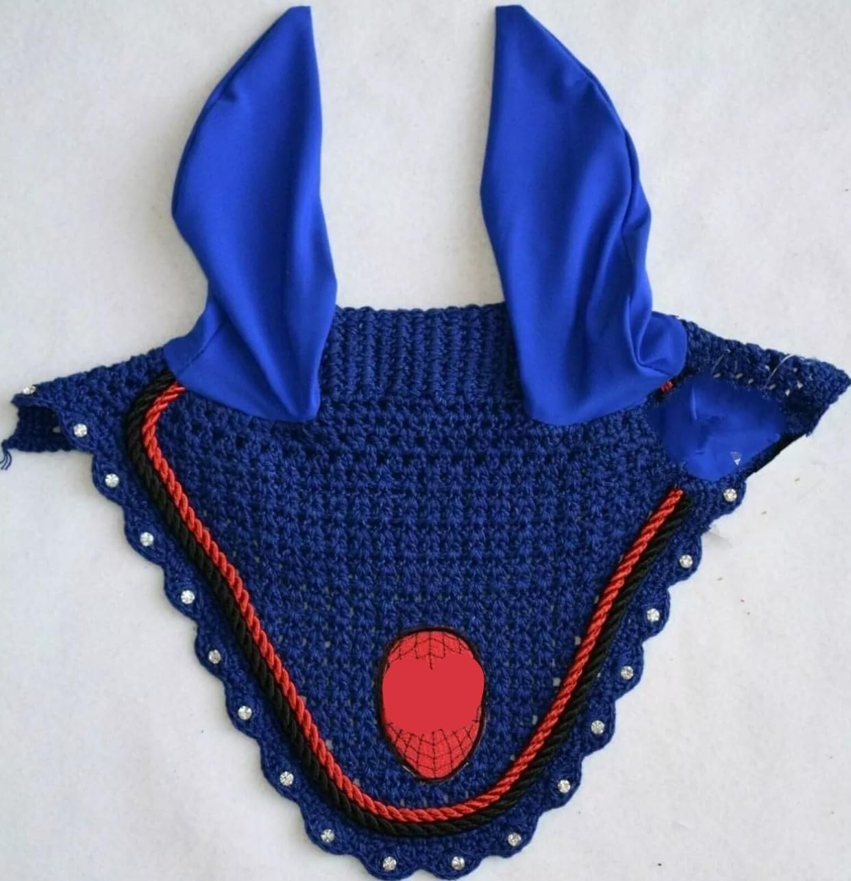 Spider-Man Horse Fly Bonnet Ear Net Fly Veil Hood Mask Hand Made Crochet Cotton