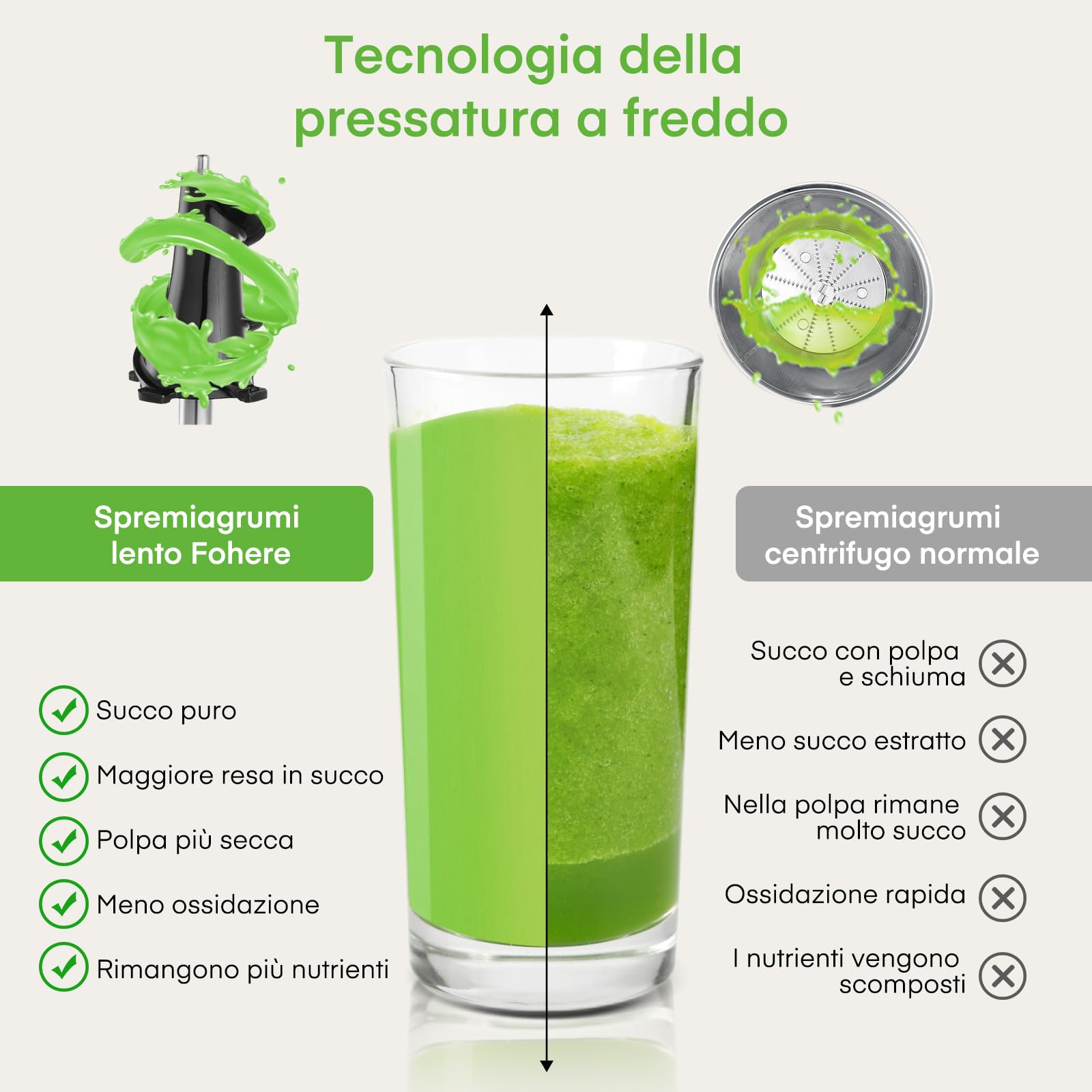 Estrattore Frutta e Verdura con 119MM Senza Preparazione , Estrattore di Succo a Freddo con 200W Motore Silenzioso e Funzione Inversa che, Facile da Pulire con un Pennello