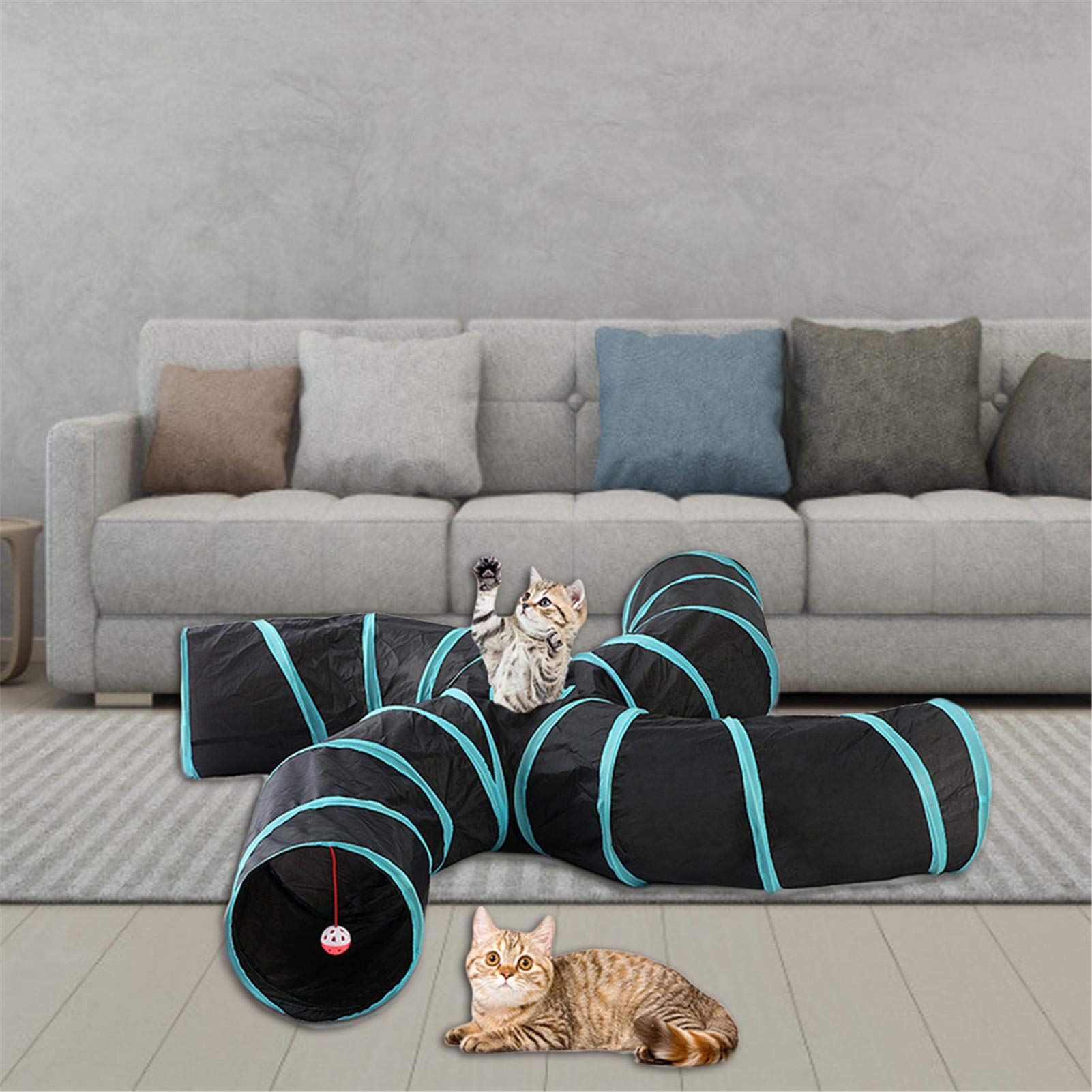 ERNAN Katzentunnel Faltbar - Spieltunnel Mit Katzenbett Für Katzen, Welpen, Kaninchen