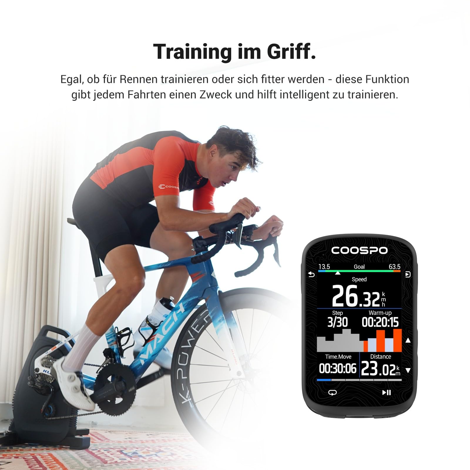 COOSPO Farbtouchscreen GPS Fahrradcomputer CS600, Wireless IPX7 Wasserfestes Fahrrad-GPS-Tachometer mit Bluetooth/ANT+, Hintergrundbeleuchtung & Routennavigation, unterstützt Fahrradradar & 36H