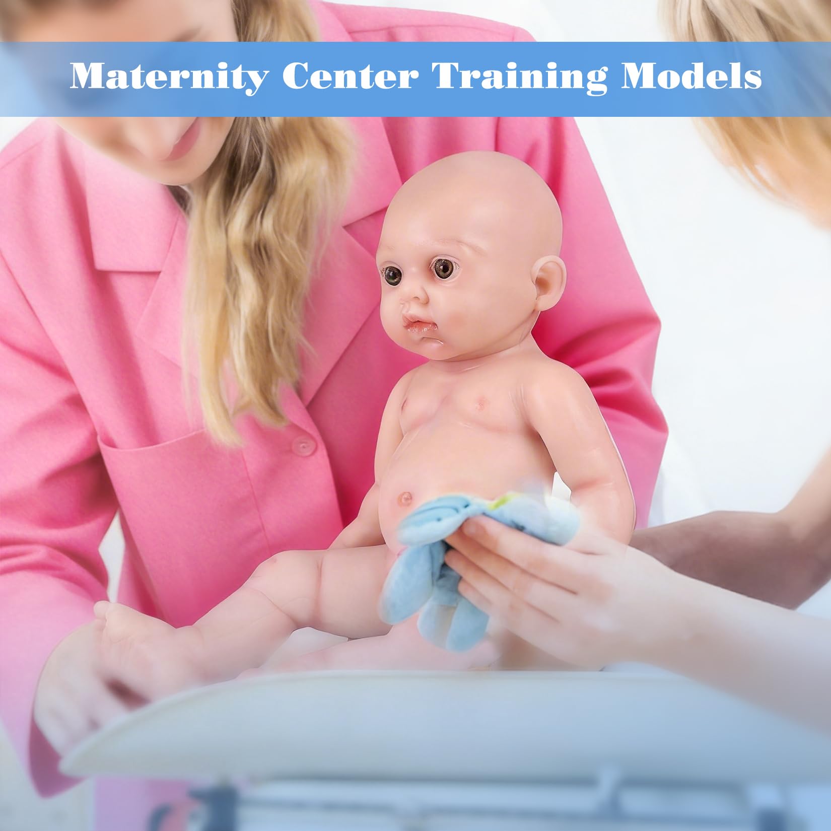 Realistische Silikon Anatomie-Puppe 39cm 1,8kg Lebensechte Neugeborene Junge mit Offenen Augen Hyperrealistisches Medizinisches Übungsmodell für Hebammenschulung & Emotionale Therapie, Natur