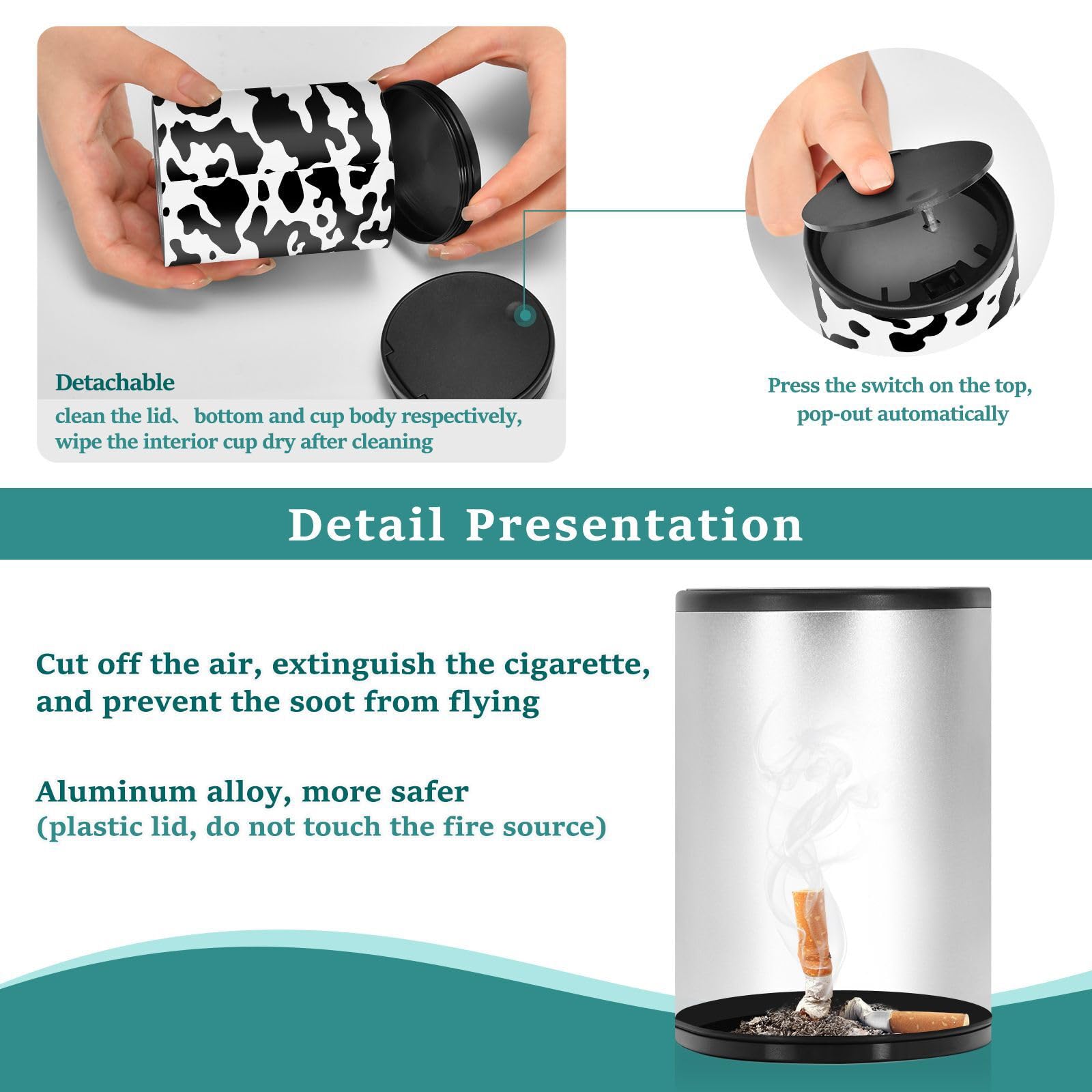 Cendrier de voiture portable avec couvercle, cendrier compact pour la maison et le bureau