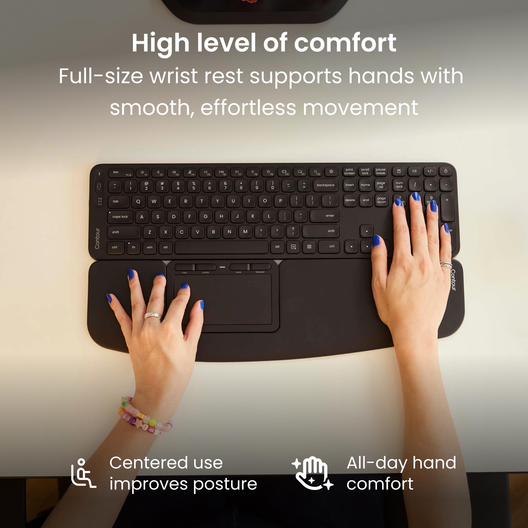 Contour Touch: Panel táctil ergonómico Bluetooth inalámbrico para Windows 10/11, multitáctil, Vidrio de Alta precisión, Clic en Cualquier Lugar, 4 Teclas programables, reposamuñecas Completo.