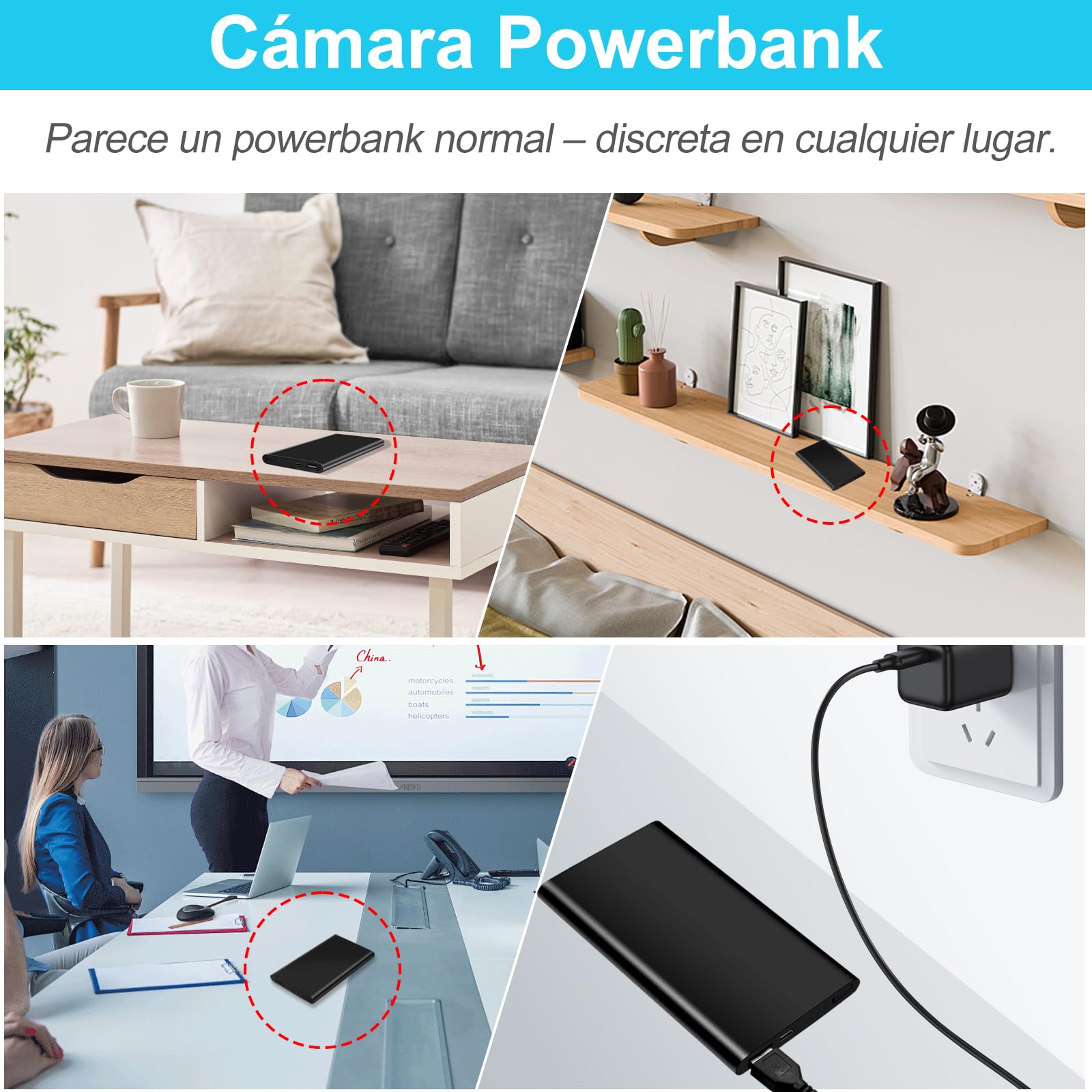 TANGMI Mini Camara Espia Bateria Externa 1080P HD 17h | Vision Nocturna, Deteccion Movimiento, Grabacion Bucle, SD 128GB, Portable, Carga Movil