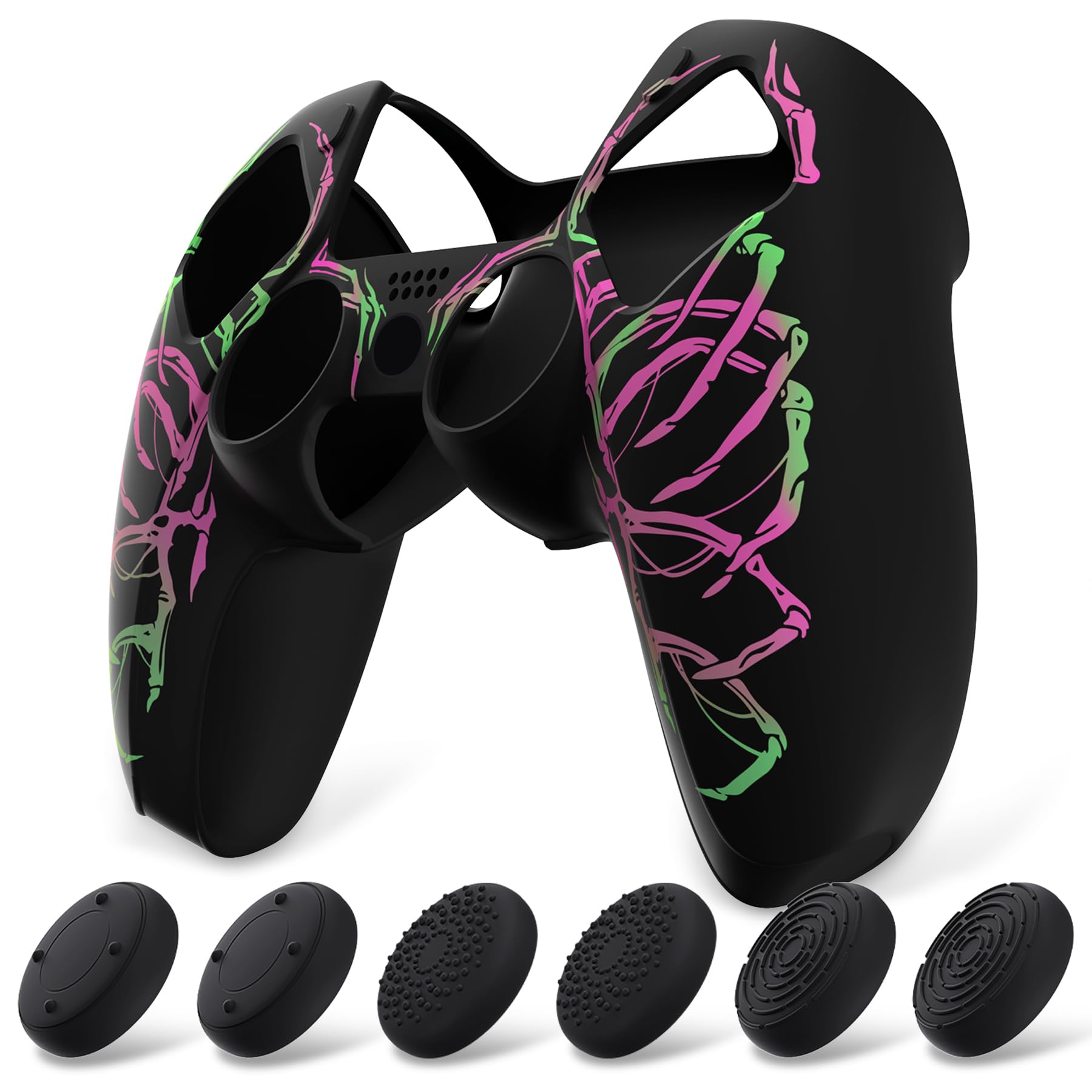 PlayVital Funda de Silicona para ps5 Mando - Cubierta Protectora Antideslizante y Suave con 6 Tapas para Pulgar, Grip Mejorado, Compatible con Base de Carga (Pure Series-Grieta Energía) — view 23