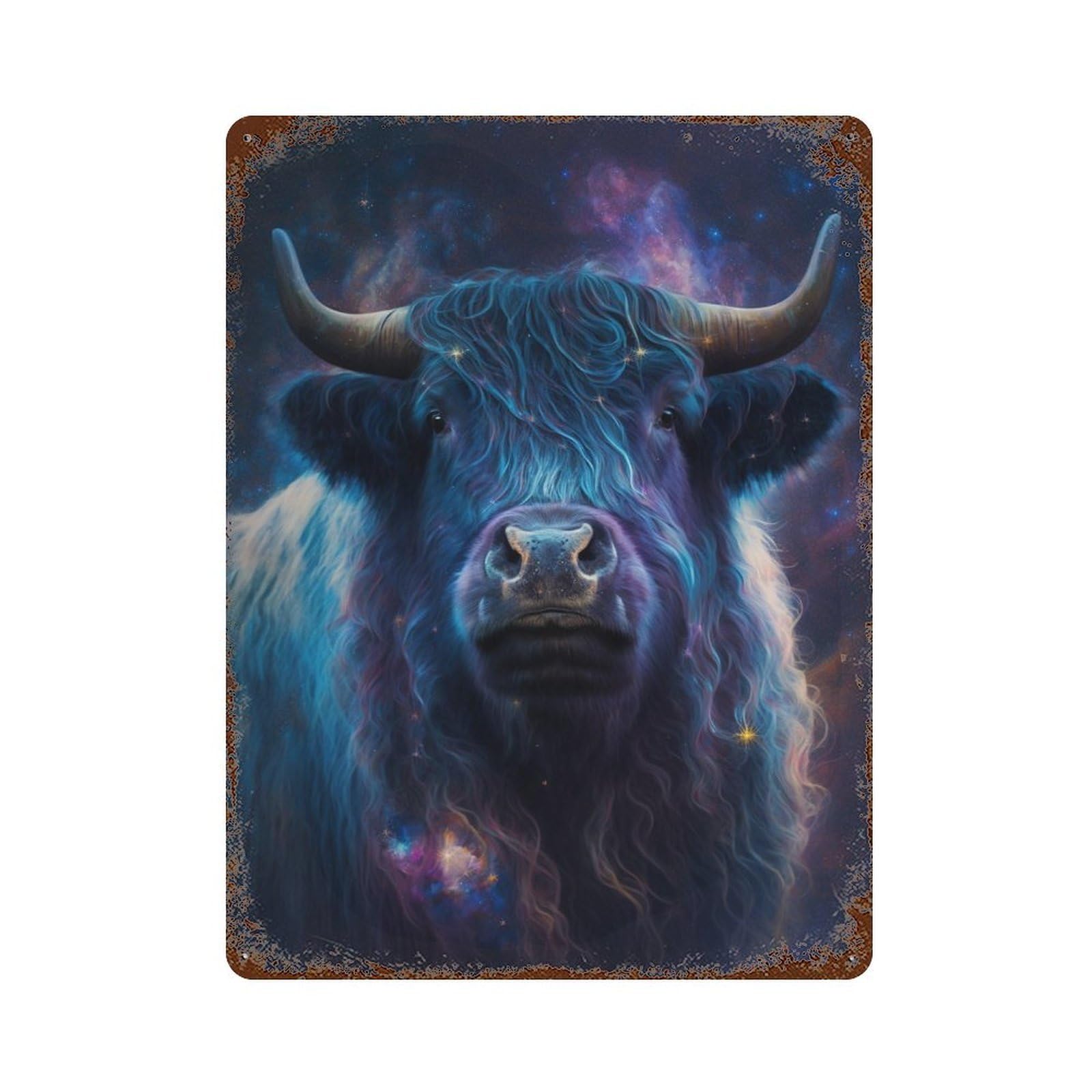 Cosmic Bull Portrait Decorative Tin Sign 15.7"x11.8", for Farmhouse, Kitchen And Entryway Decor, Vintage Wall Decor