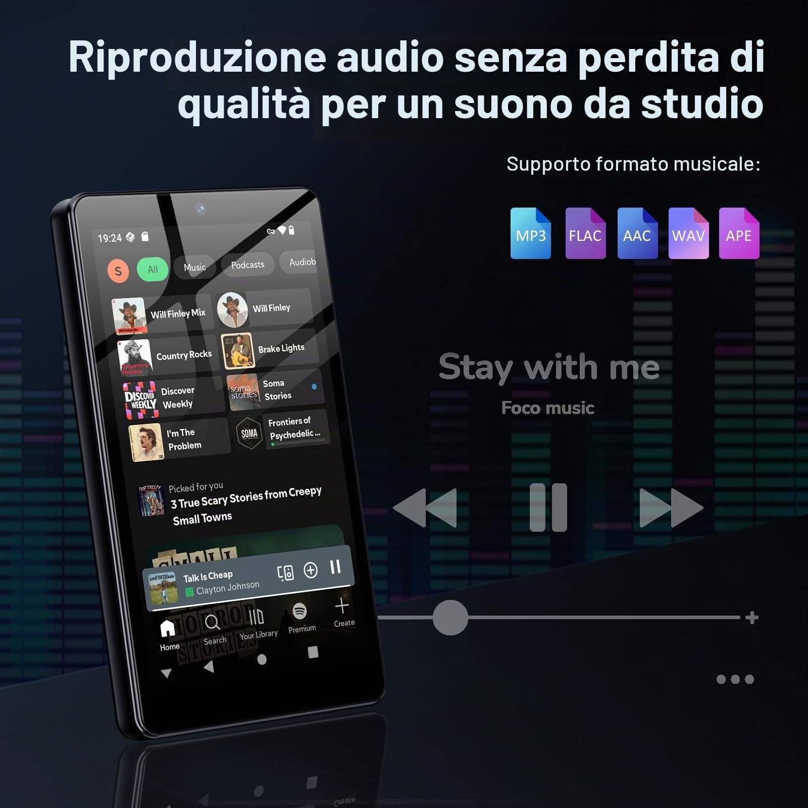 32GB Lettore MP3 con Bluetooth e WiFi, Fotocamera, Oilsky 4,02" Android 13 Lettore Musicale HD con Spotify, Audible, Deezer, MP3 MP4 Touchscreen e Altoparlanti