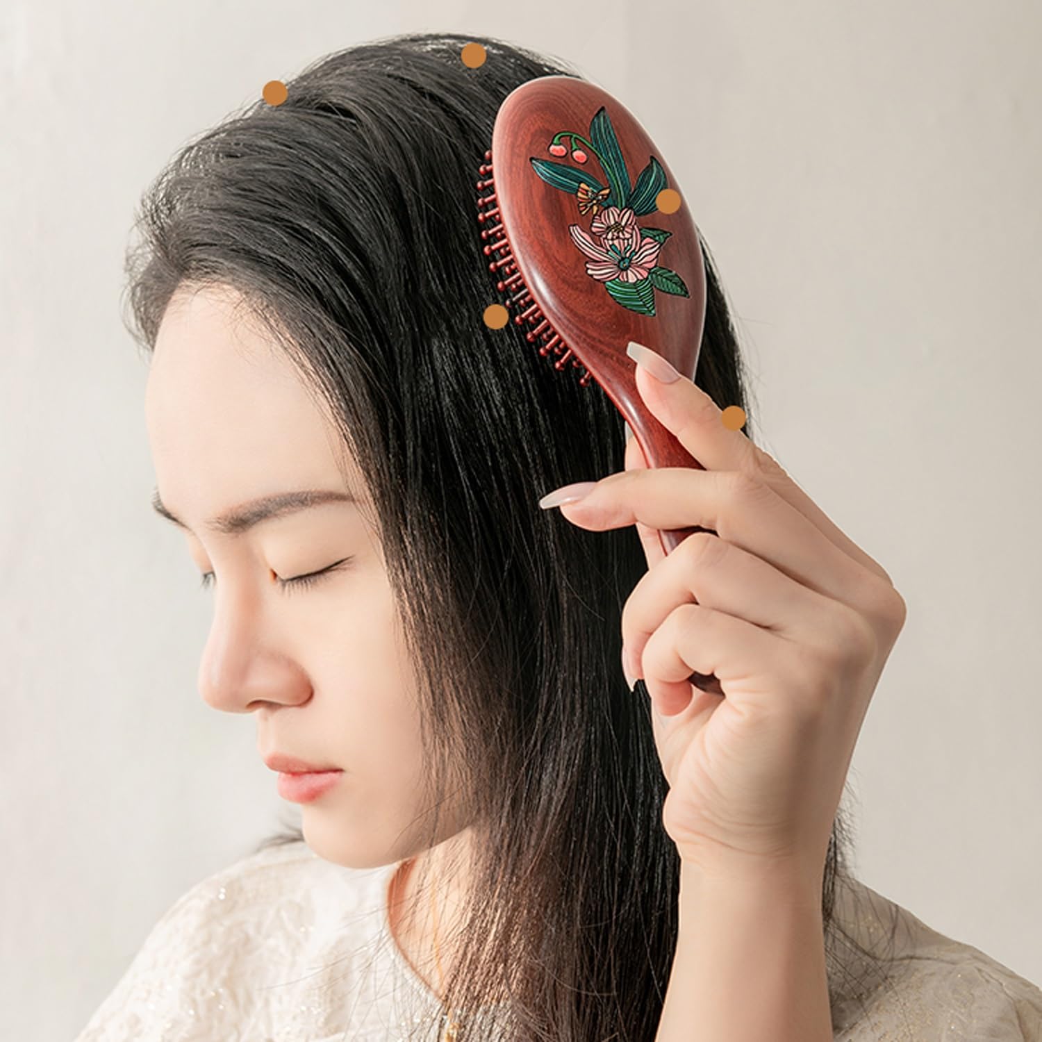 Cepillo para el Cabello, Peine de Masaje de Madera, Cepillo para el Cabello Ovalado con Pintura de Flores de Mariposa, Cepillo de Aire desenredante antiestático