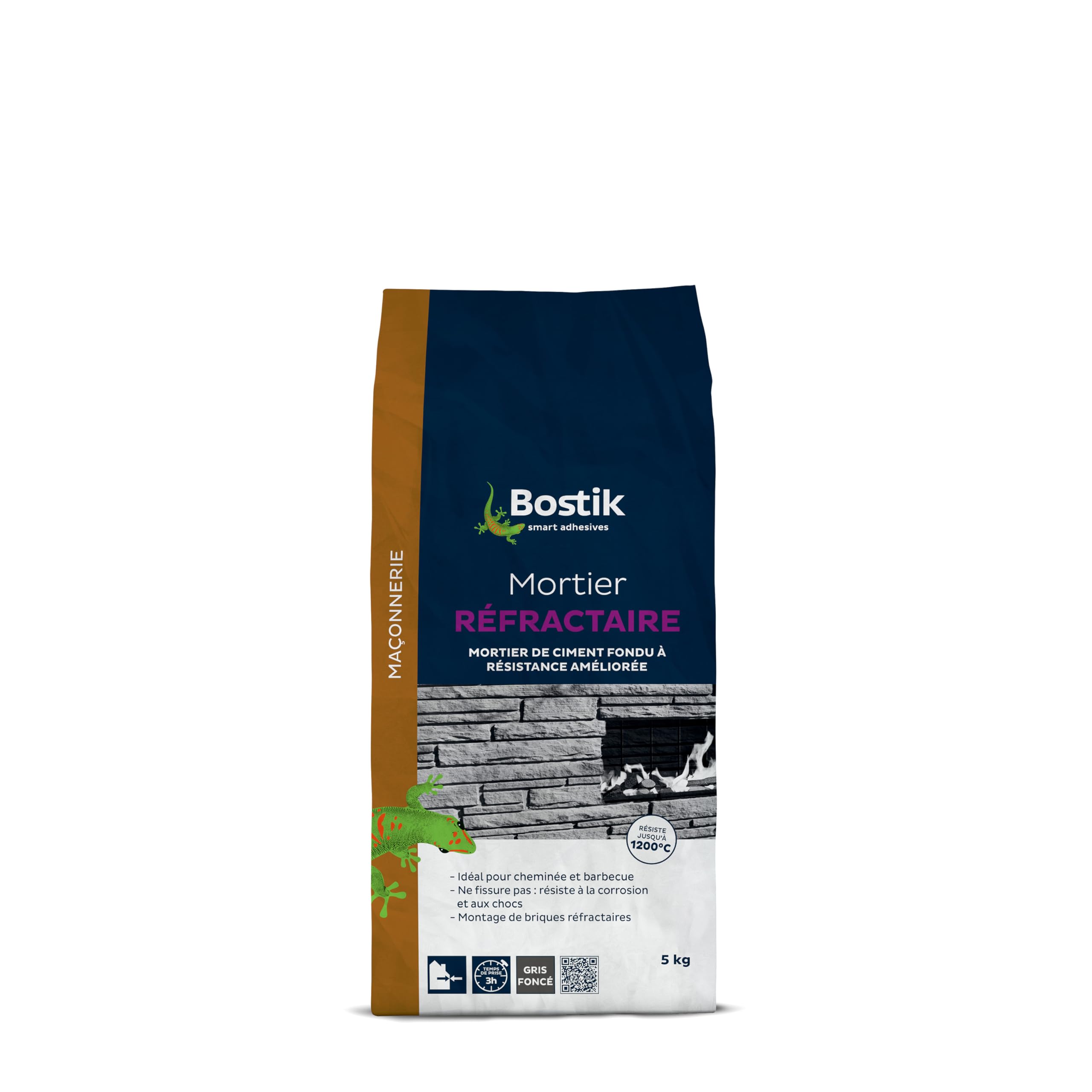 Bostik - Mortier Réfractaire - Mortier Colle Idéal Pour Cheminée Et Barbecue - Gris - Sac de 5 kg