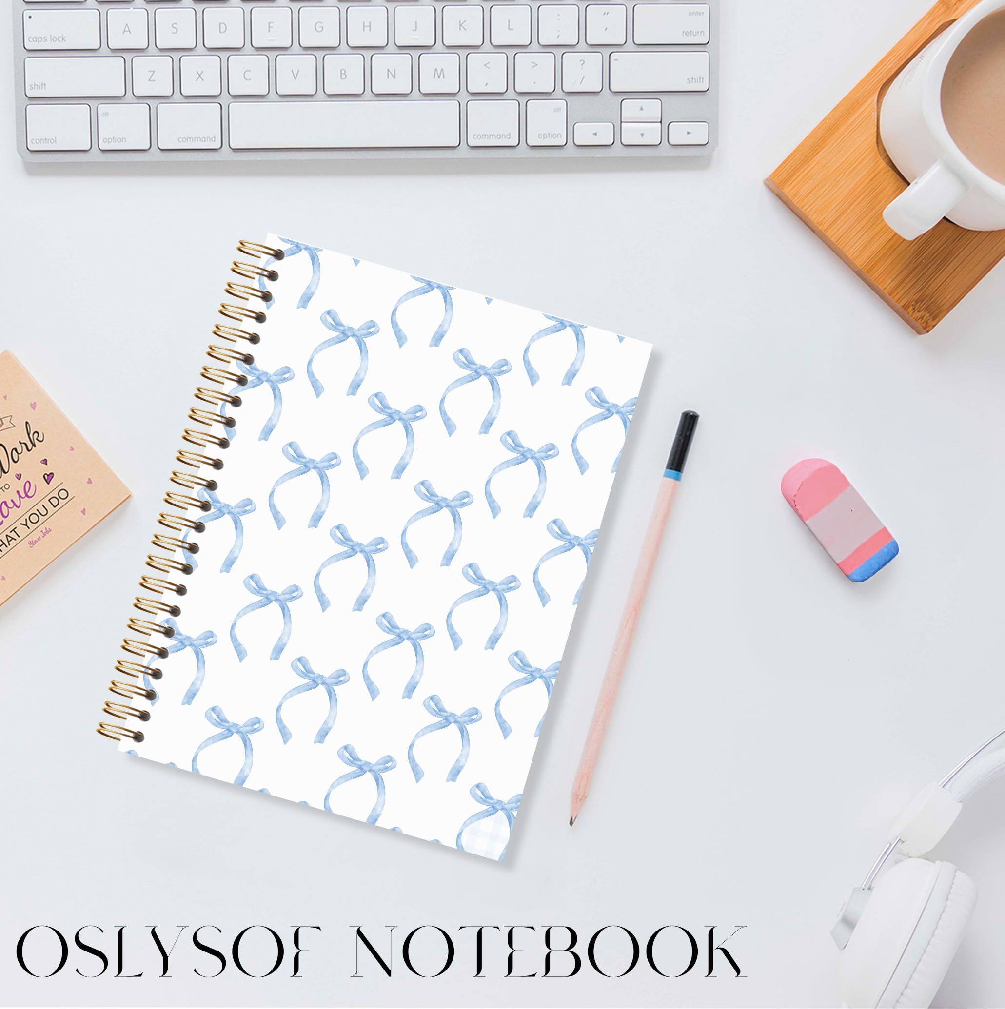 OSLYSOF Cuaderno de espiral con lazo de coqueta azul, cuadernos femeninos azules para tomar notas, diario estético para mujeres, suministros de oficina de coqueta, diario de lazo preparado, 5.5 x 8.3