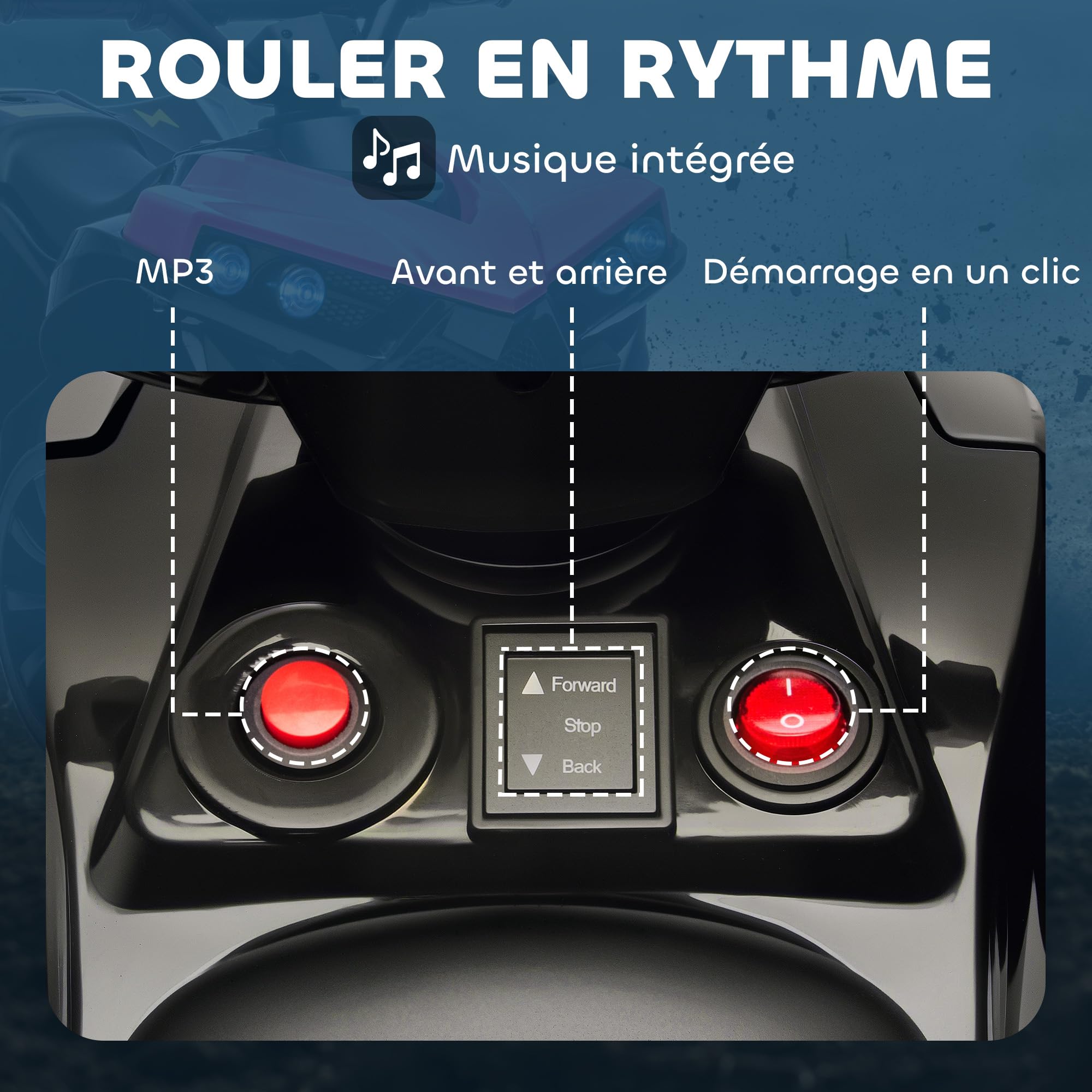 AIYAPLAY Quad Électrique Enfant 6V Musique et Phares LED 1,5-3 km/h Rose