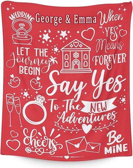 Custom Wedding Throw Blanket - Soft, Fuzzy & Warm - 50x60 Inches Marriage Prayer Blankets for Bride, Groom - Red Modern Throws Gifts for Newlywed Couples