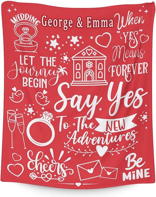 Custom Wedding Throw Blanket - Soft, Fuzzy & Warm - 50x60 Inches Marriage Prayer Blankets for Bride, Groom - Red Modern Throws Gifts for Newlywed Couples
