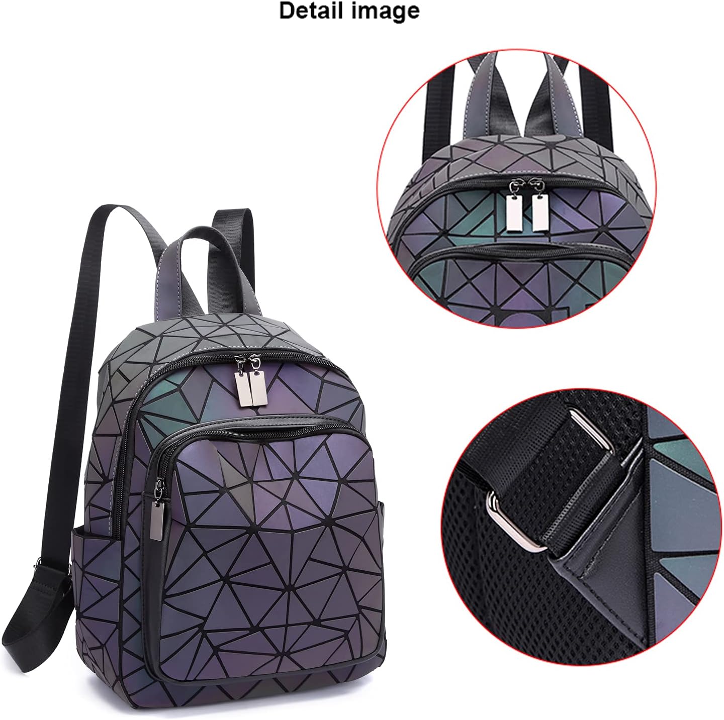 LorranTree Geometric Backpack Luminous Backpacks Holographic Reflective Bag Large Capacity Backpacks for Women Colorful Daypacks 01 - Image 5