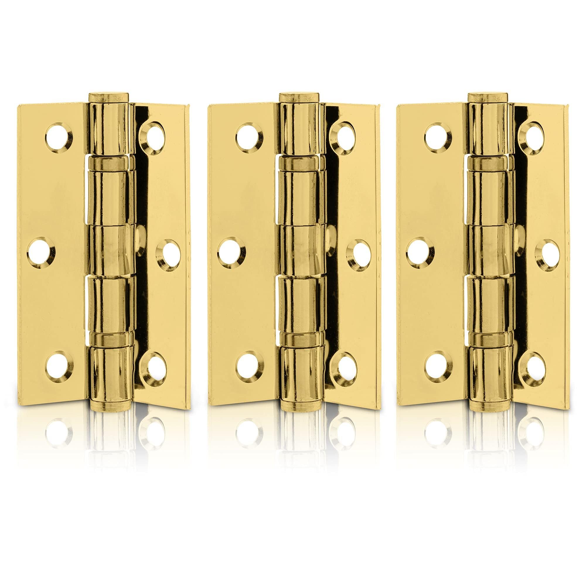 Xfort Polished Brass 3 Inch (75Mm) Ball Bearing Door Hinges In Internal Door Hinges For Wooden Doors - 3 Pack