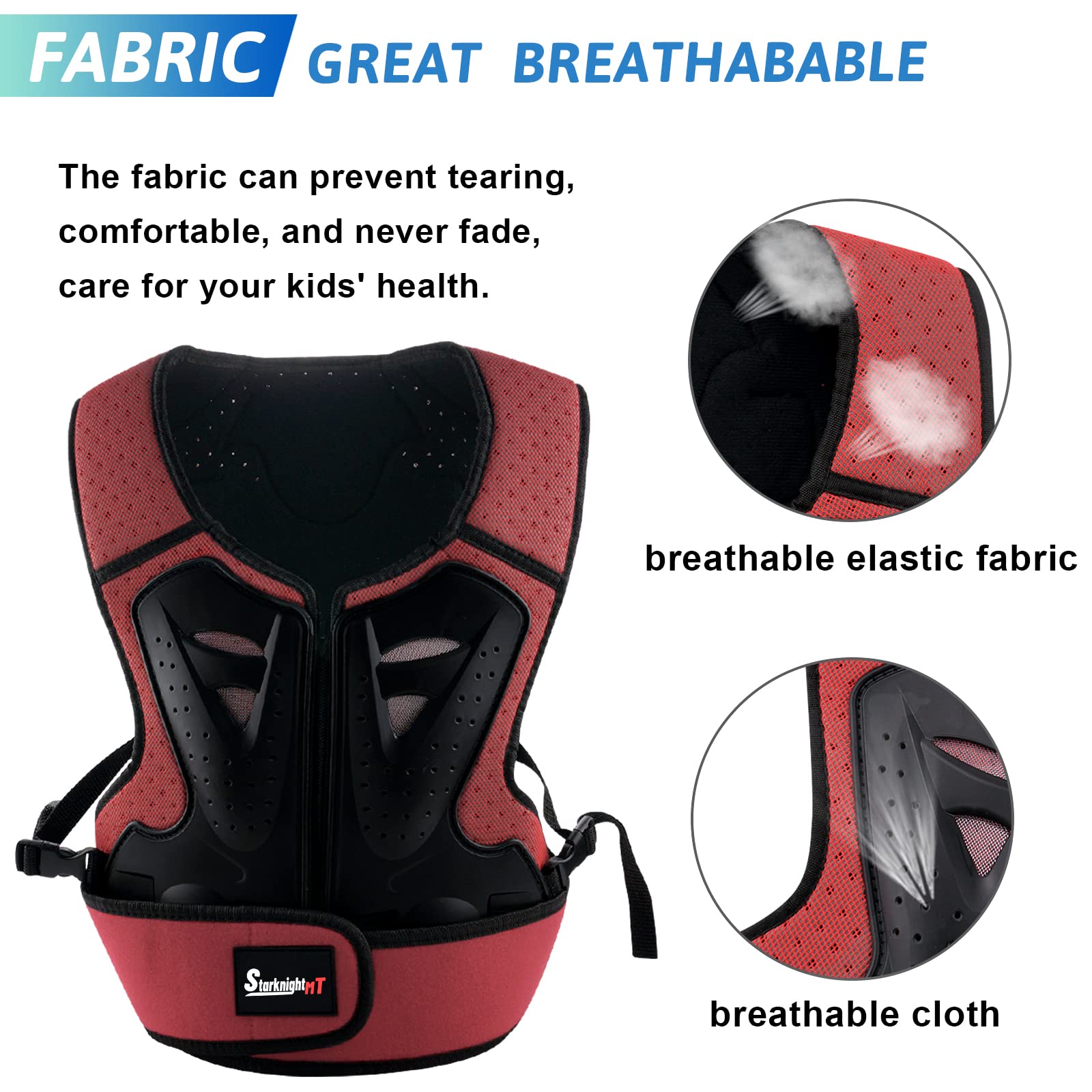 StarknightMT Protezione toracica per moto da bambino, per motocross, ciclismo, skateboard, sci, pattinaggio, fuoristrada (rosso)