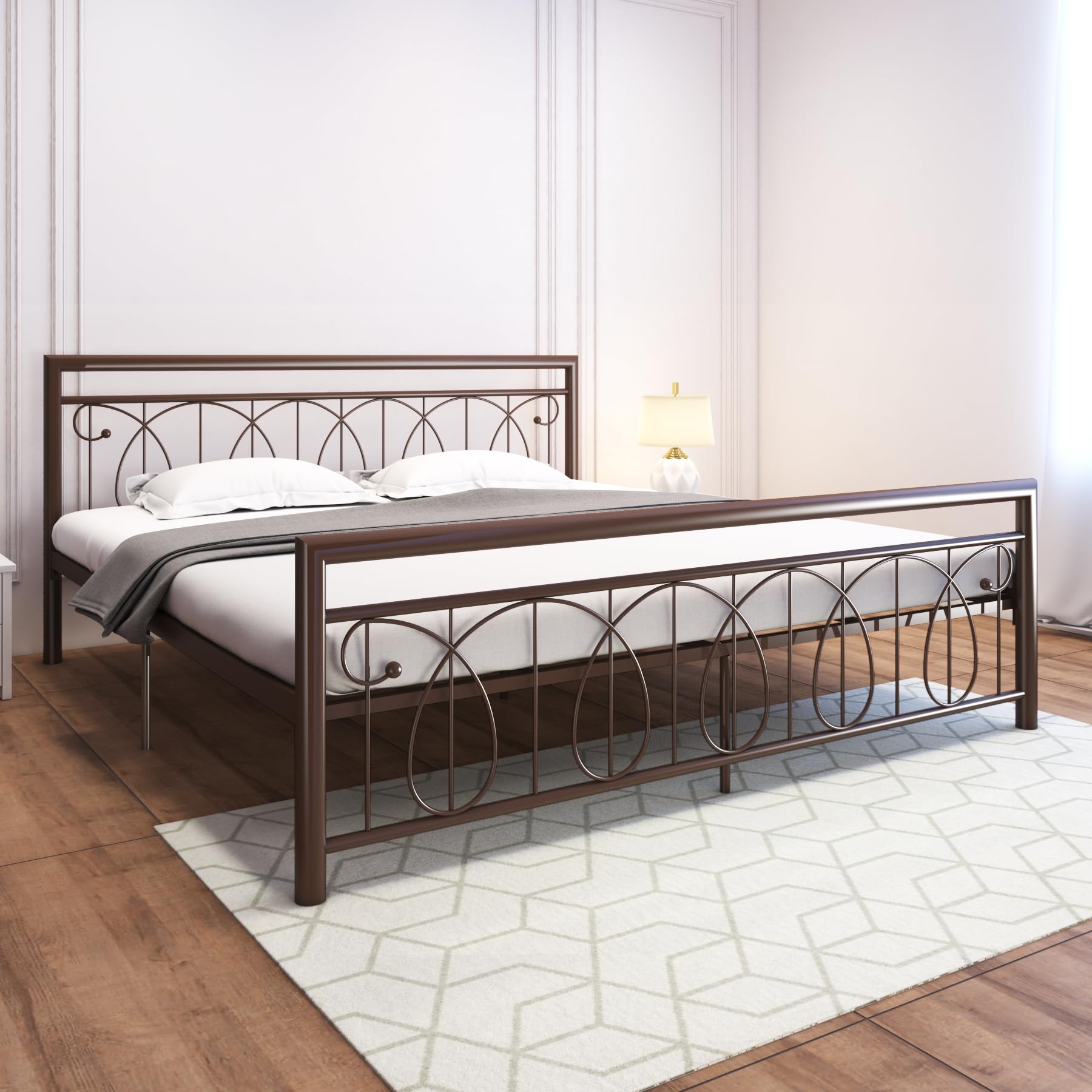 Lyra Metal Platform Bed with Headboard and Footboard, Heavy Duty Mattress Foundation – No Plywood Needed, Noise Free (Brown, King)-image-15