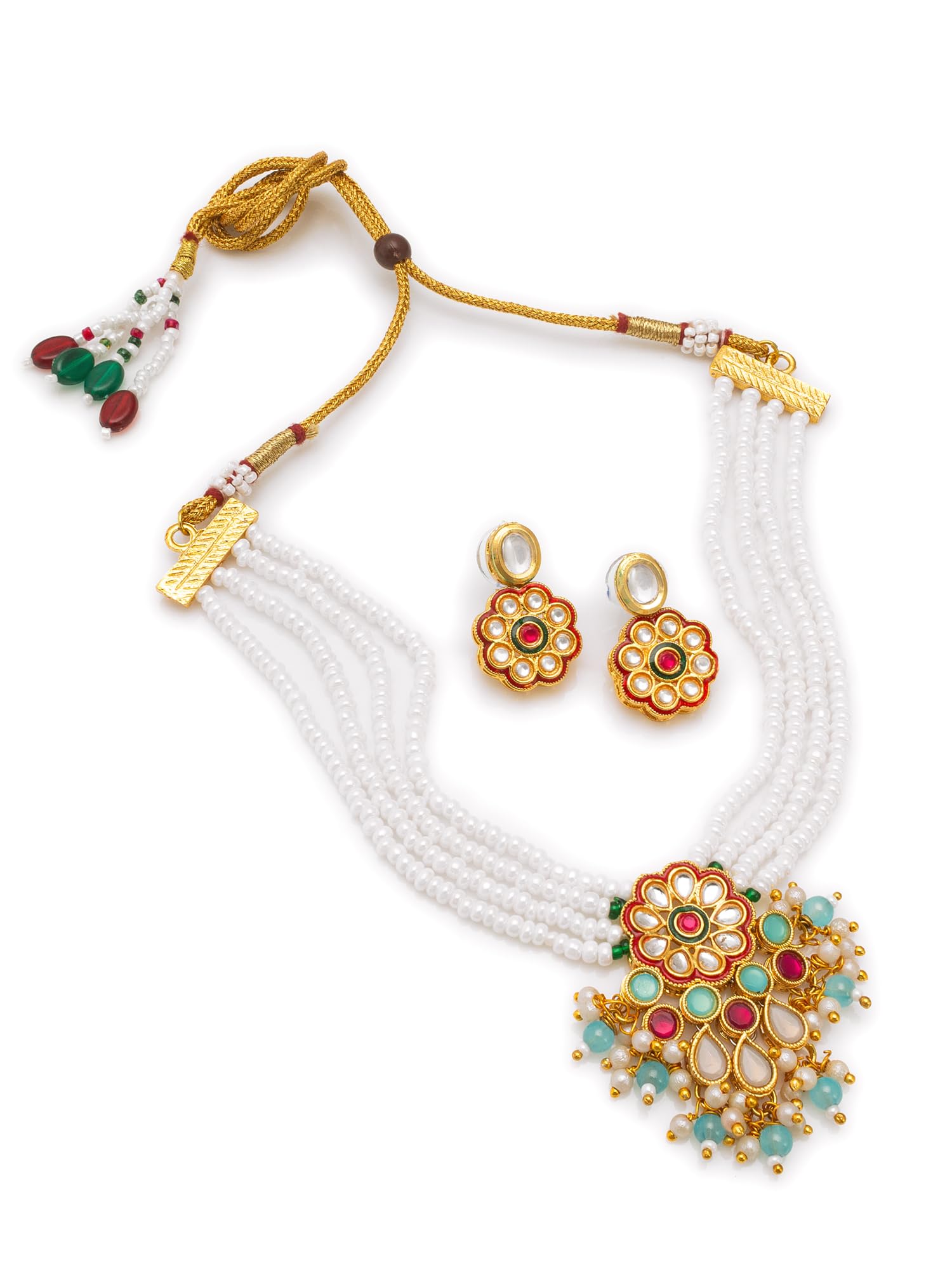 Gold Toned Kundan and Pearl Choker Jewellery Set - NK4675