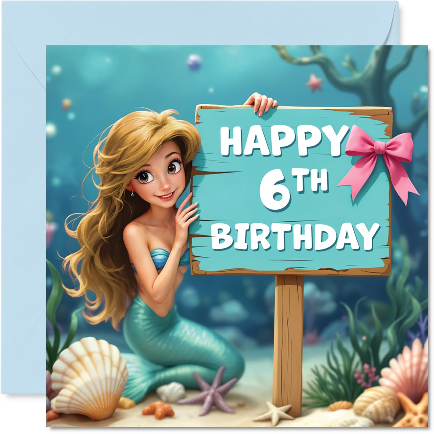 6th Birthday Cards for Girls - Mermaid Sign - Happy Birthday Card for 6 Year Old Girl Great Niece Granddaughter Niece Daughter, 145mm Bday Greeting Cards