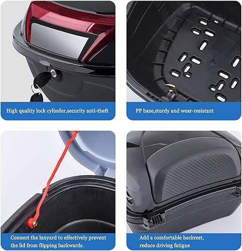 Miniatura 5 de Caja trasera universal de 42 litros para motocicleta con respaldo suave, funda rígida con accesorios de montaje, 15.7 x 14 x 11 pulgadas (color rojo)