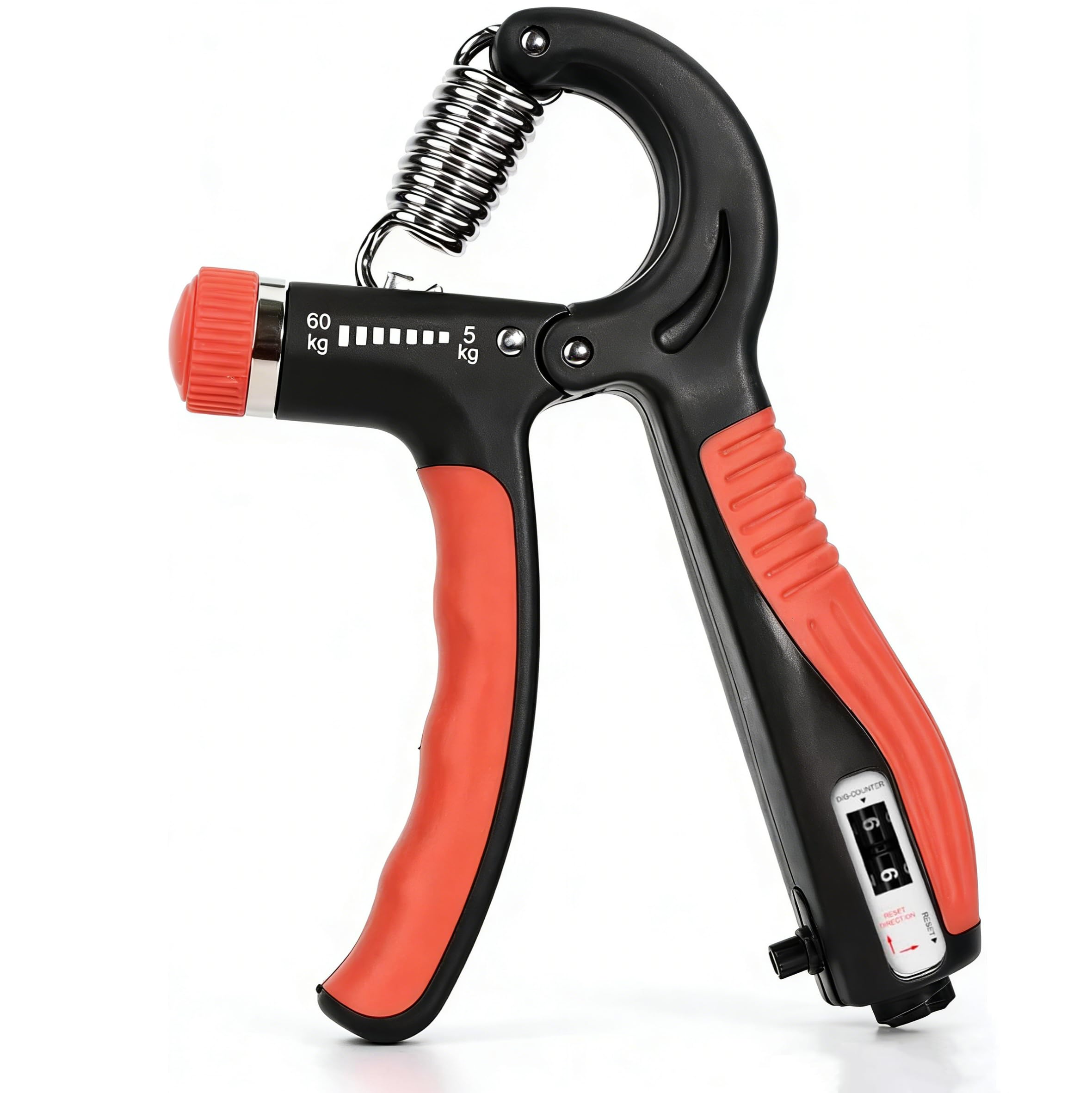Adjustable Hand Gripper with Smart Counter, 5-60kg Resistance Grip Strength Trainer for Sports and Fitness (Orange)