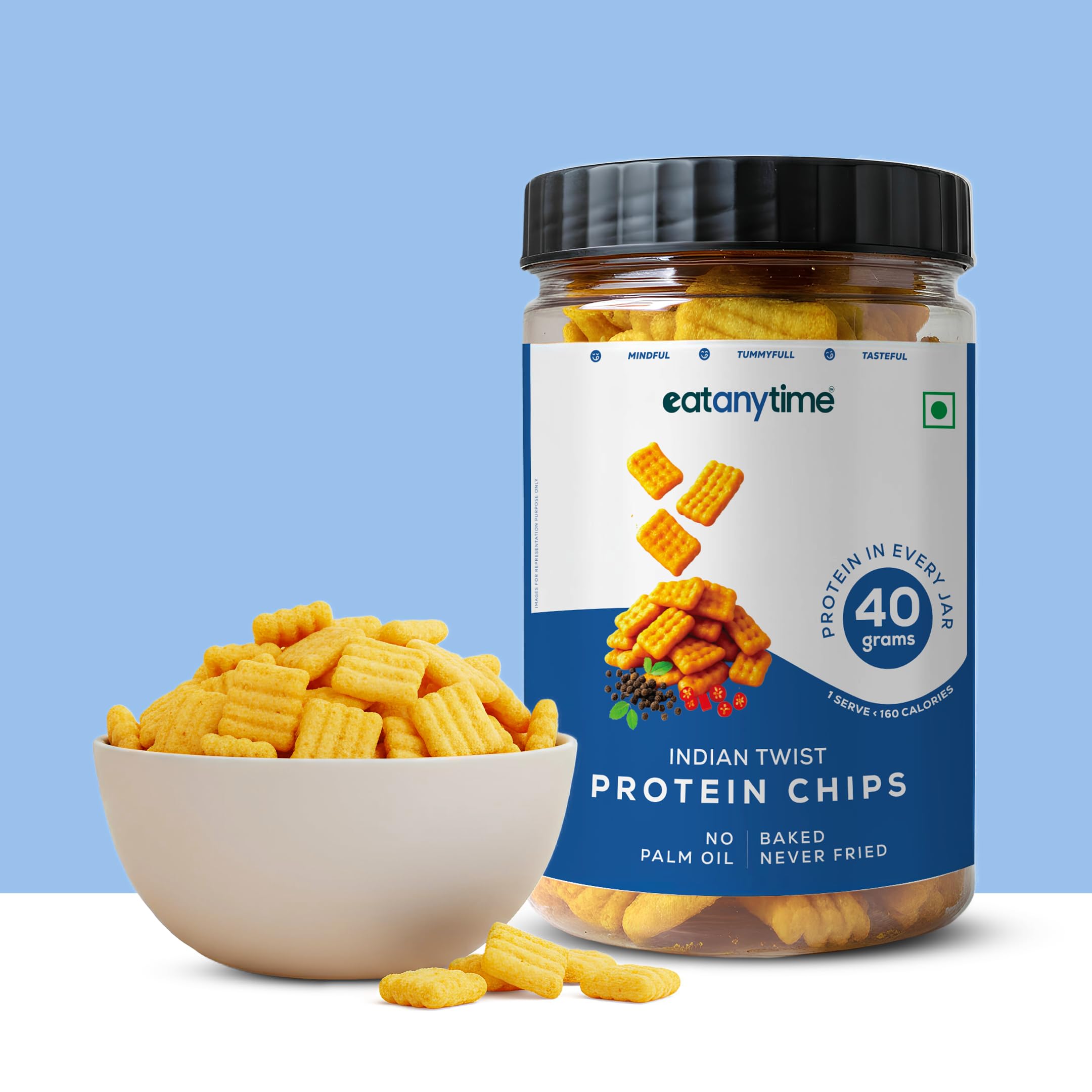 Eat Anytime - Multigrain Protein Chips, Indian Twist Masala | 40 g protein per pack | Baked - No Pailm Oil | High Protein, Low Calories (<160)-image-6