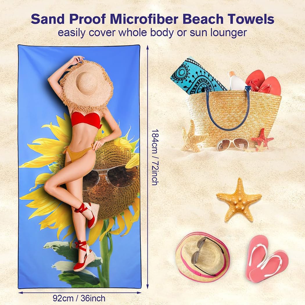 Sunflower Beach Towel Oversized 36"x72" Quick Dry Thin Lightweight Bath Towel for Pool Travel Yoga