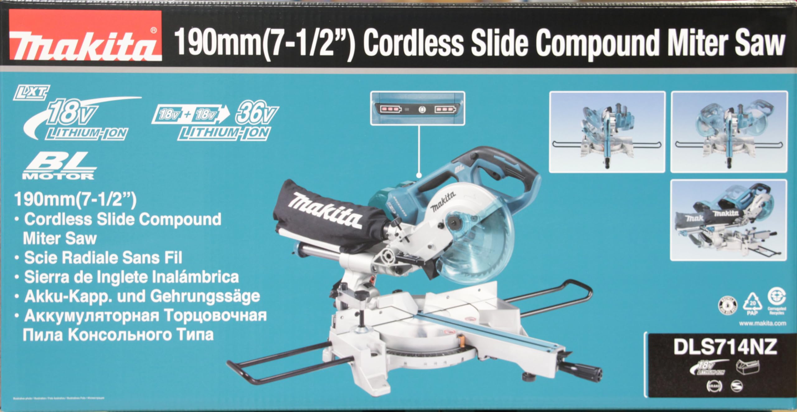 Makita DLS714NZ Twin 18V, 36V, Litowo-Jonowa LXT Bezszczotkowa Piła Ukośna 190 mm – Baterie i Ładowarka Nie Są Dołączone