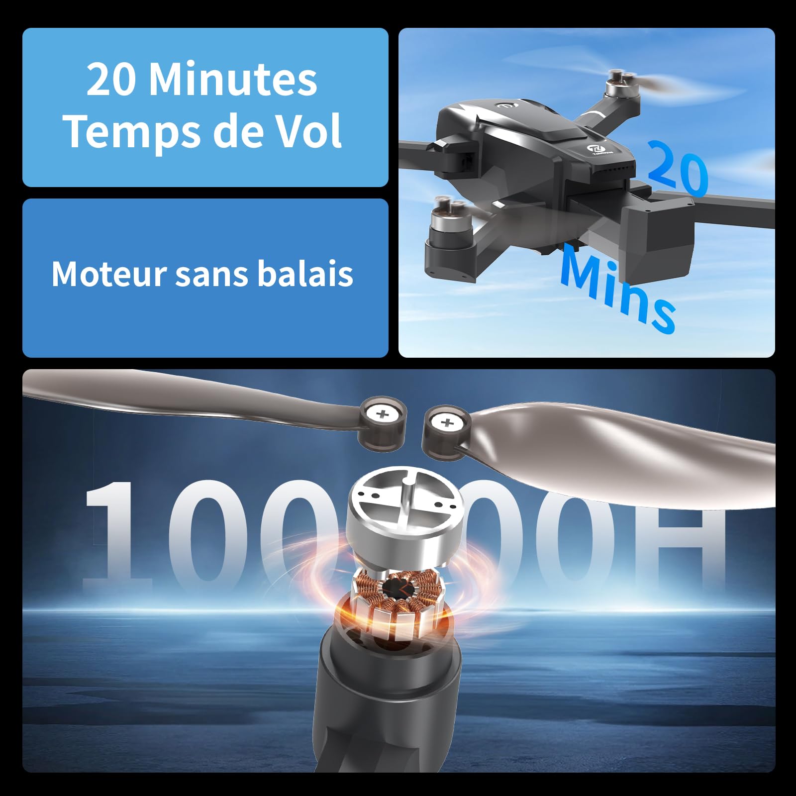 TL16LCD Drone avec Camera 4K, Drone GPS pour Débutants avec Télécommande LCD Retour Automatique Follow Me Transmission en Temps Réel 5G Drones FPV pour Adultes