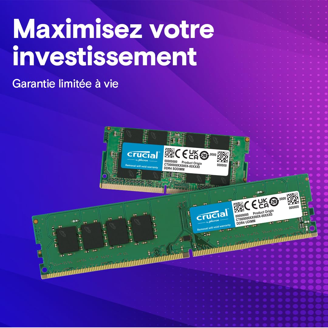 Crucial DDR4 64GB(32GB×2) CT32G4DFD832A Crucial RAM 64Go Kit (2x32Go) DDR4 3200MHz CL22 (ou 2933MHz ou
