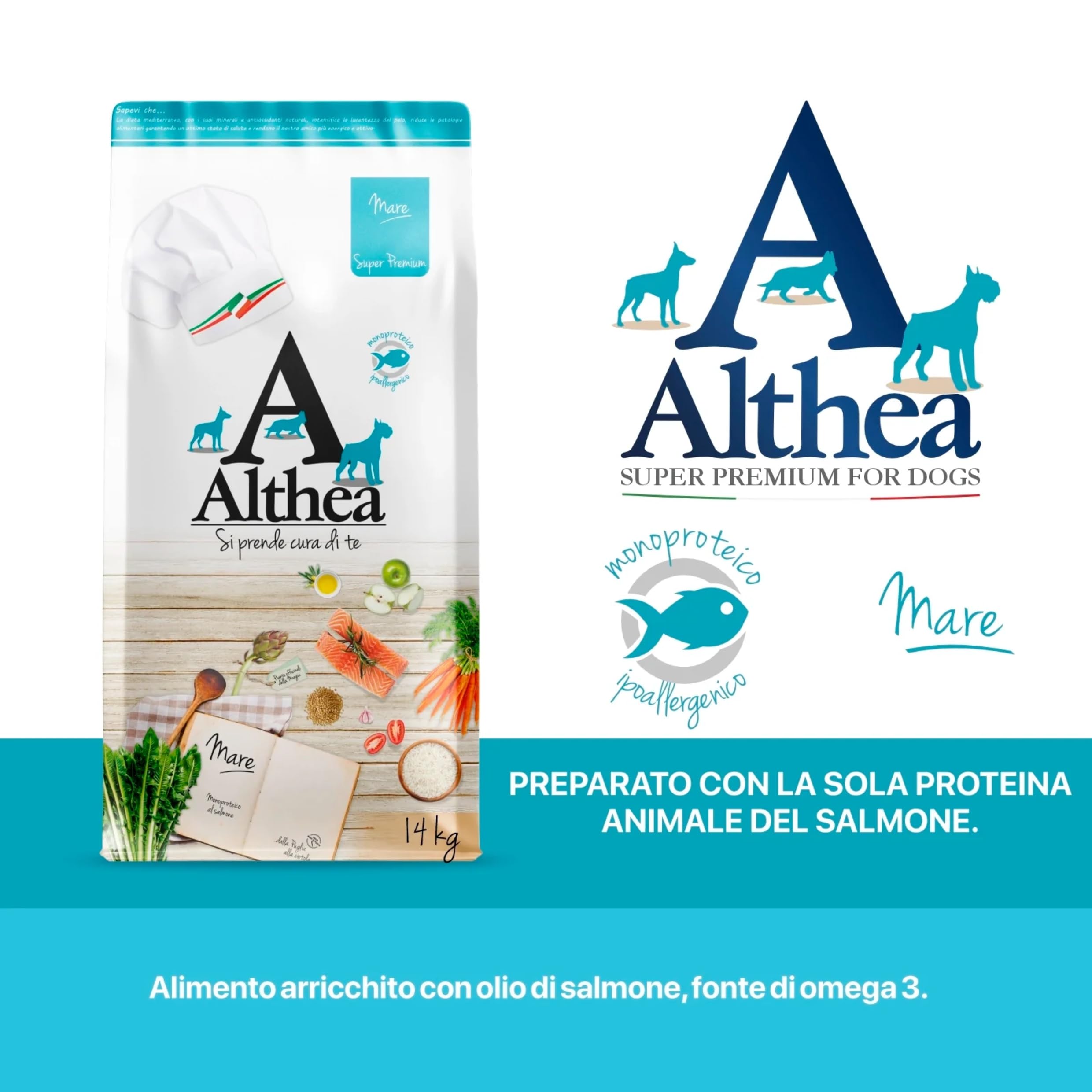 Pet's Garden Althea Mare - Crocchette per Cani di Taglia Grande Cibo Secco a Base di Pesce Ipoallergenico e Monoproteico Ideale per Cani di Tutte le Razze Sacco da 14 Kg Prodotto Made in Italy