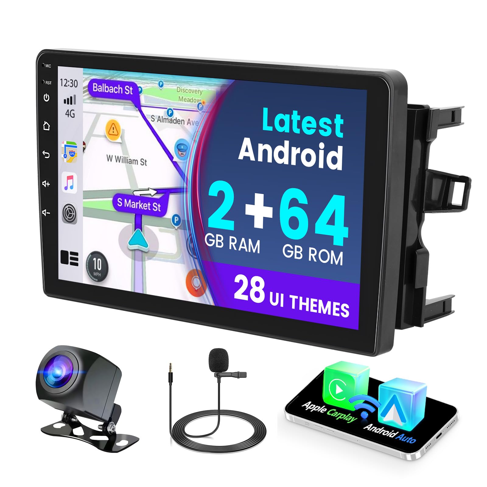 [2+64G] Android Autoradio für Toyota Auris 2006-2011 mit Drahtlosem Carplay Android Auto, 9 Zoll Bildschirm Autoradio Bluetooth/WiFi/GPS/Rückfahrkamera/FM/RDS/SWC