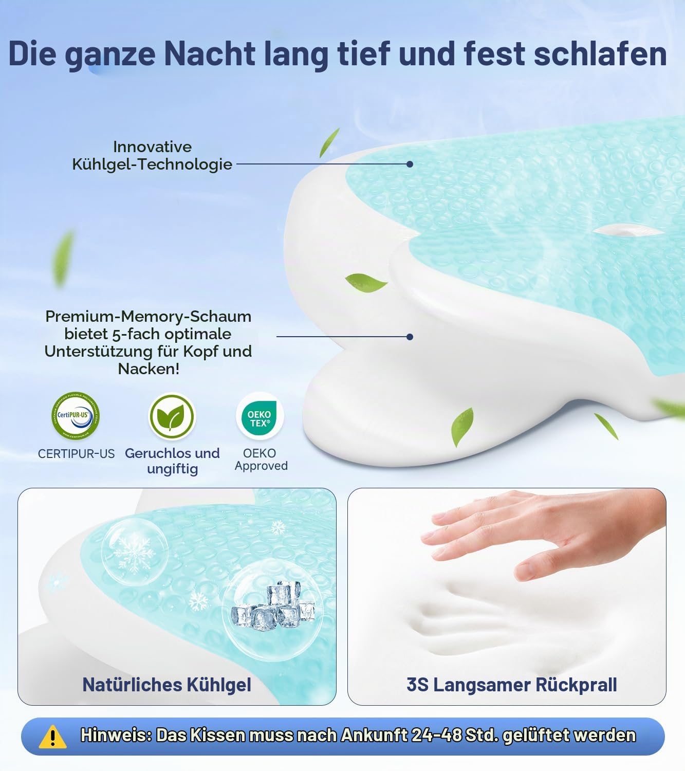 Kopfkissen, Memory Foam Gel Nackenkissen, Seitenschläferkissen & Schmetterlingskissen für Seiten, Rücken & Bauchschläfer