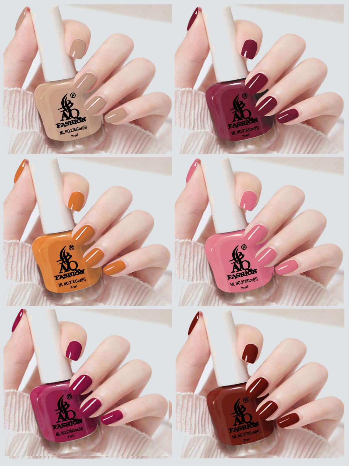 aq fashion quick drying long lasting high shine nail polish for women and girl,(rt) multicolor (pack of 6)