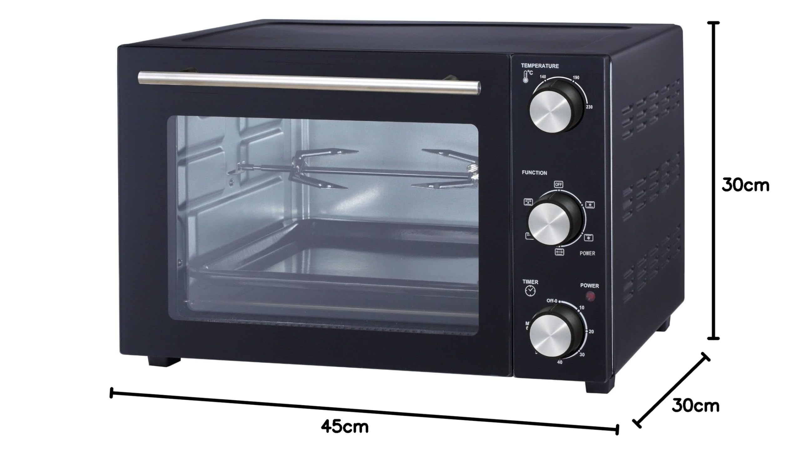 Arizone Forno multifunzione da 22 l, con girarrosto e grill, 1300 W, 5 programmi di cottura, con timer e accessori, nero