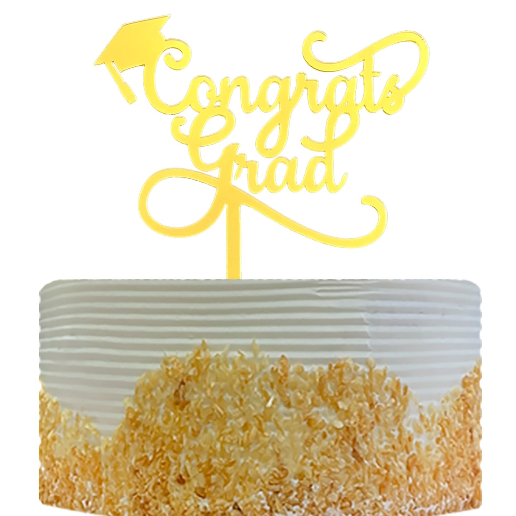 Congrats Grad Cake Topper, Mirror Gold Acrylic, Class of 2026 Cake Decorations, 2026 Graduation Party Decoration Supplies