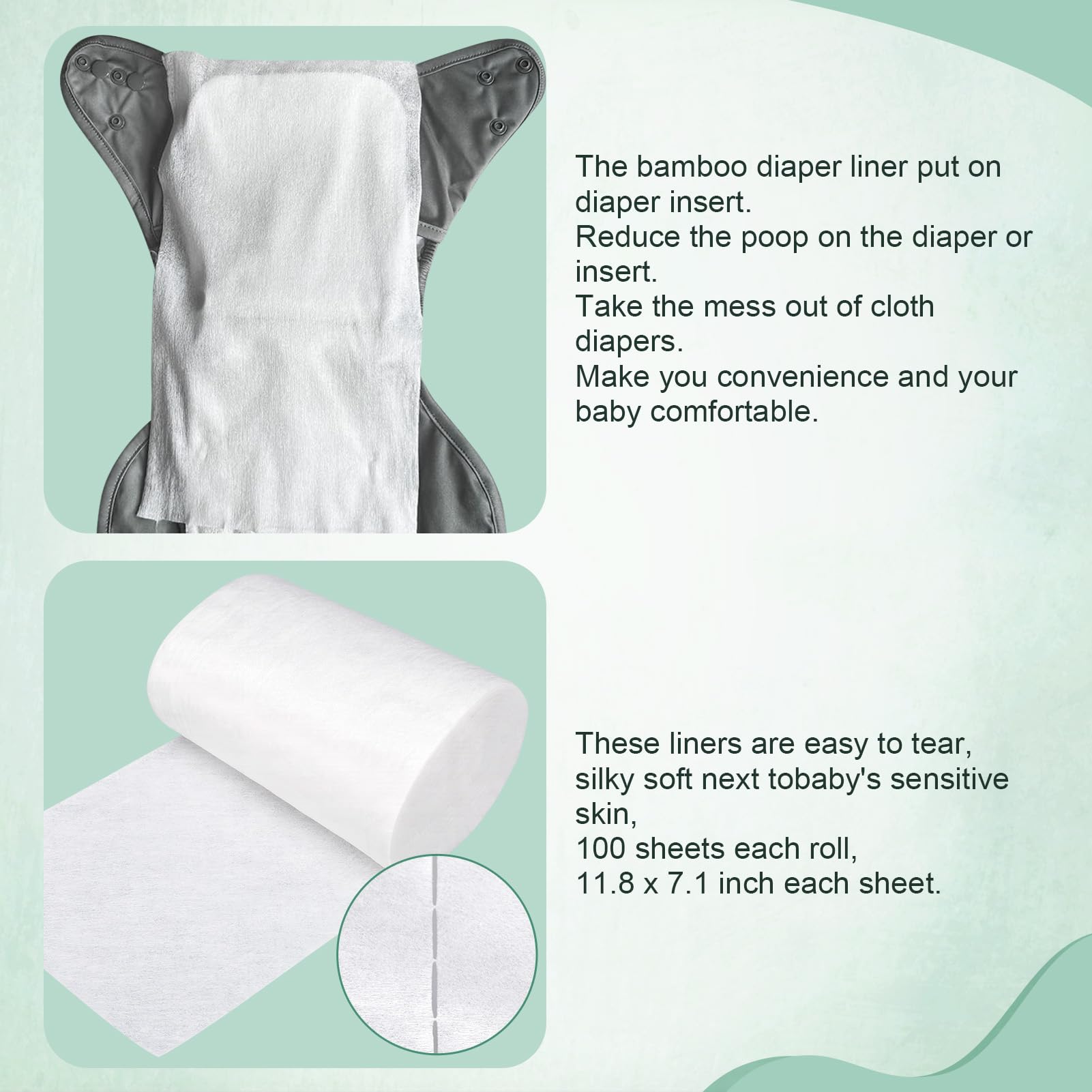 Sonew 100pcs/roll doublures de couches jetables pour bébé, doublures de couches pour bébés jetables en bambou non parfumées biodégradables