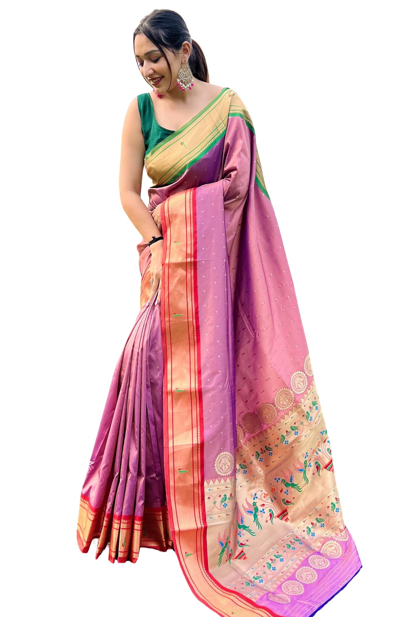 SGF11Women's Paithani Soft Lichi Silk Kanjivaram Sarees With Blouse Piece
