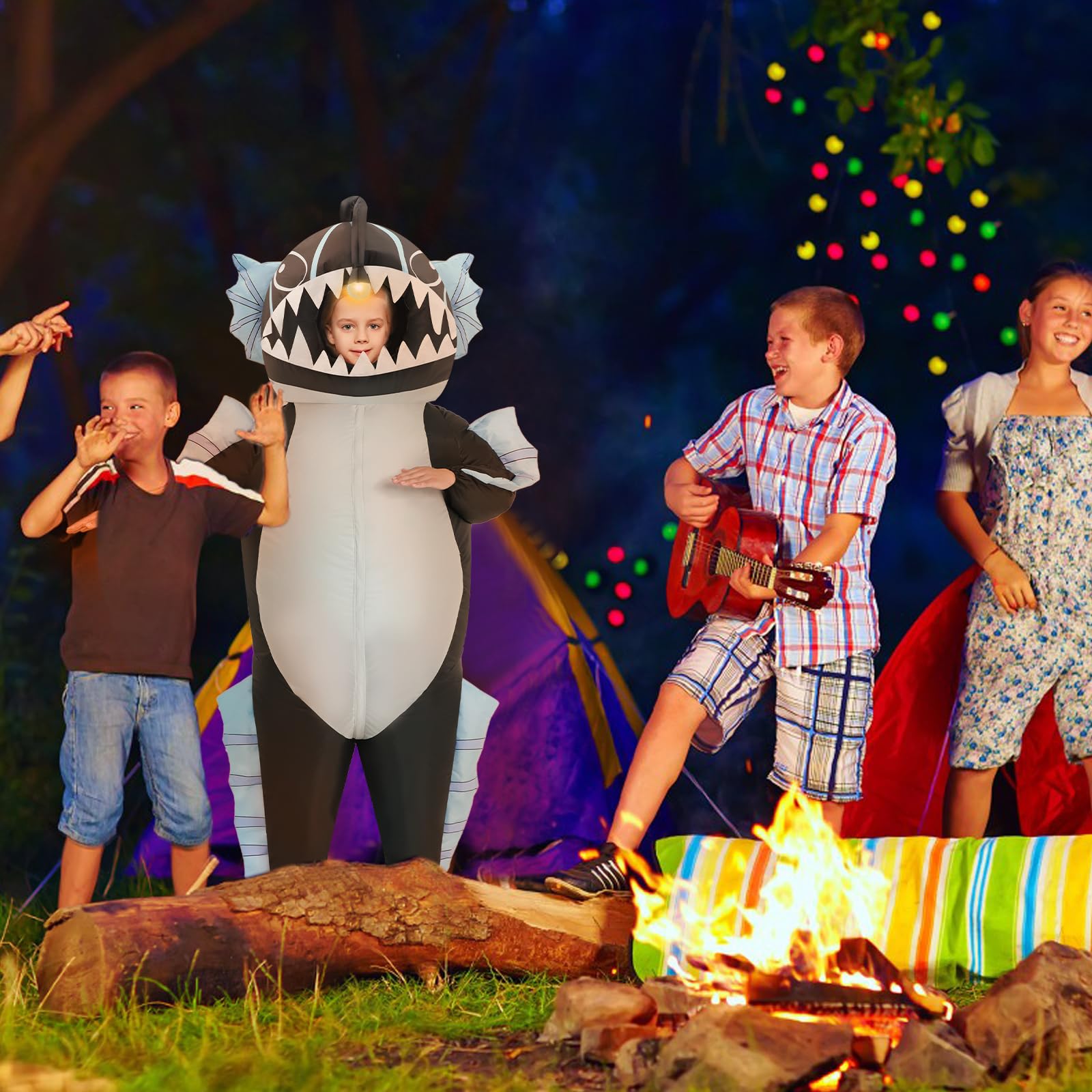 Disfraz inflable, disfraz inflable de pez pescador para niños, divertidos disfraces inflables de Halloween para niños y niñas 7