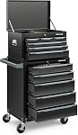Goplus Steel Tool Box, 24” Tool Chest Case with 6 Drawers, Top Storage, Automatic Lock, Ball Bearing Slides & EVA Liners, Portable Tool Storage Organizer for Garage, Repair Shop (Red)