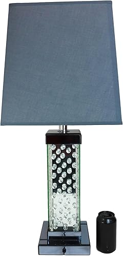 Miniatura 8 de Ebros Gift Moderna y elegante lámpara de mesa rectangular con cristales flotantes biselados de cristal y metal, con pantalla de tela gris, acento