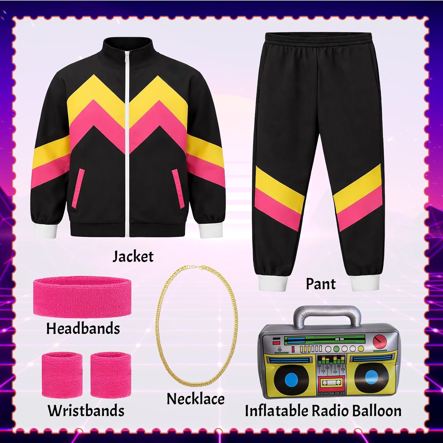 80s Tracksuit for Men Women 90s Retro Windbreaker Outfit 80s Costume for Couples 80s Track Suit for Adult - Image 2