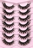 Mink Lashes Fluffy 6D False Eyelashes 17mm Wispy Cat Eye Lashes that Look Like Extensions Strip Lashes Pack