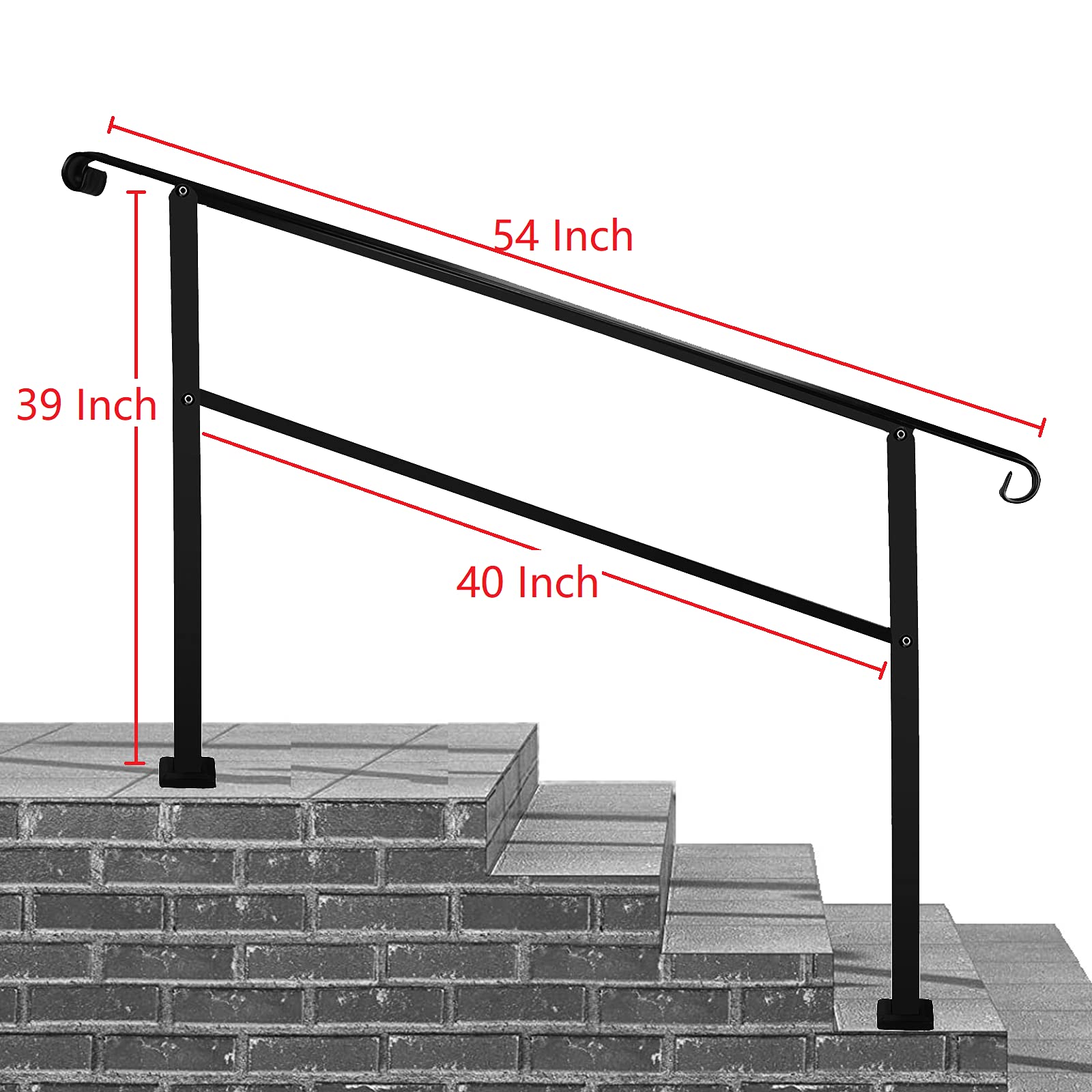 Metty Metal Outdoor Stair Railing,Black Handrails for Outdoor Steps 4 Step Handrail Fits 1 to 4 Steps Transitional Handrail with Stair Railing Kit(Black)