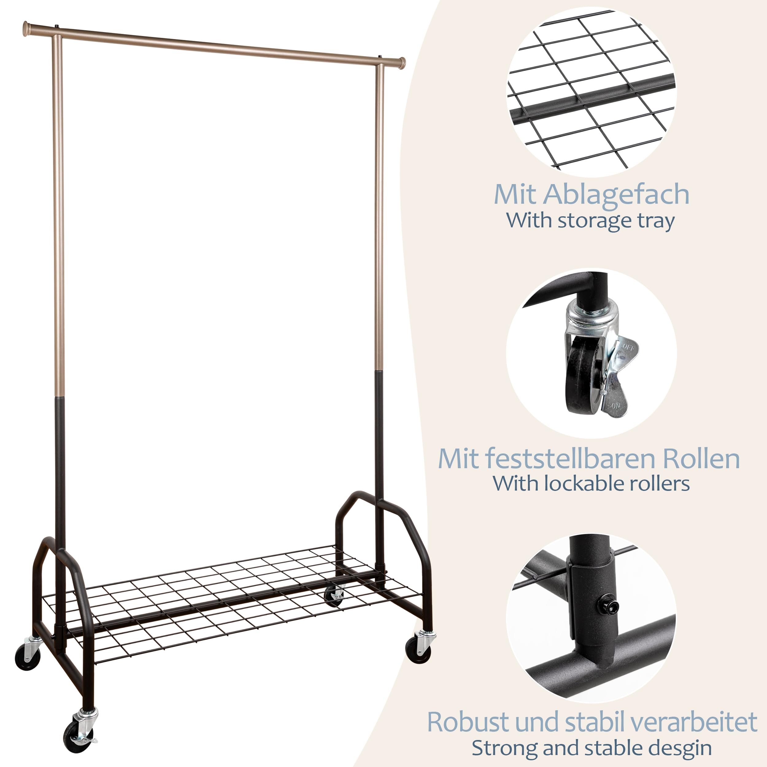ONVAYA Kleiderständer mit Abdeckung | hohe Traglast | stabil | mit Rollen und Ablagefach | Abdeckhülle | Schwerlast | bis 100 kg | Metall/Kunststoff | anthrazit | 120 x 50 x 180 cm