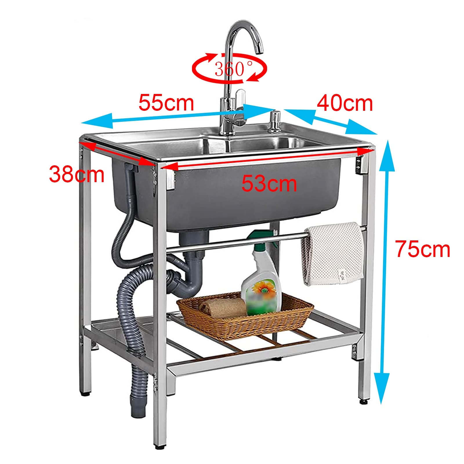 Edelstahlspüle Spülbecken, Spültisch Mit Armatur, Outdoor Küche Garten, Freestanding Stainless Steel Sink, Spülenschrank Mit Spüle Armatur, Miniküche Singleküche Mobiles Camping Waschbecken