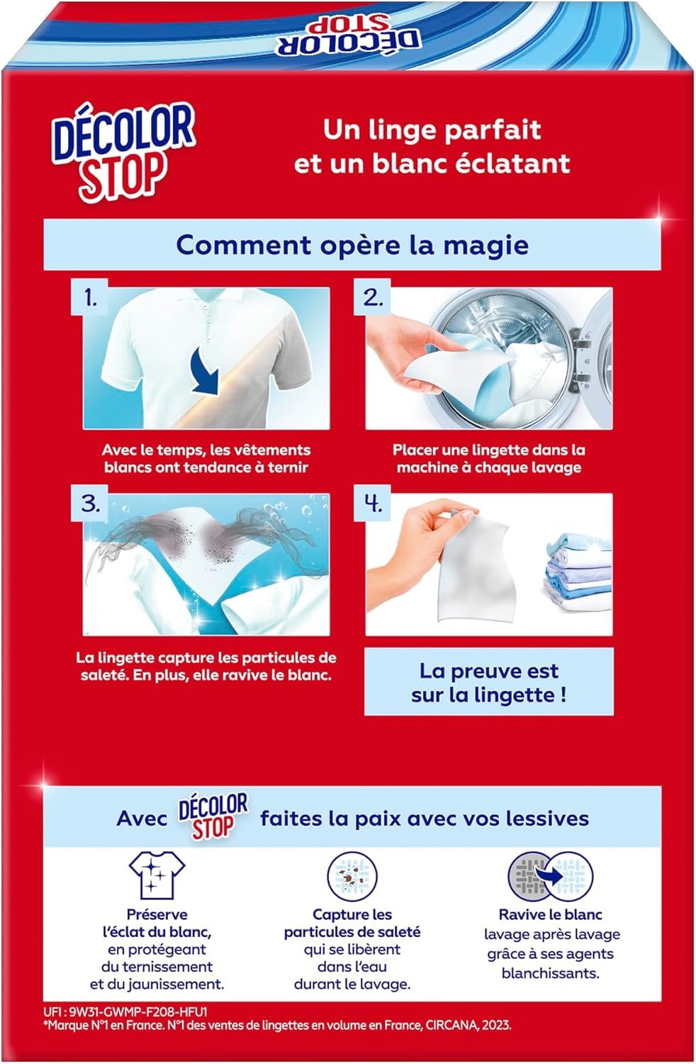 Décolor Stop - Lot 64 sachets 3-en-1 : 40 couleurs + 24 blancs, pack 4x couleur + 2x blanc, détachants pour linge