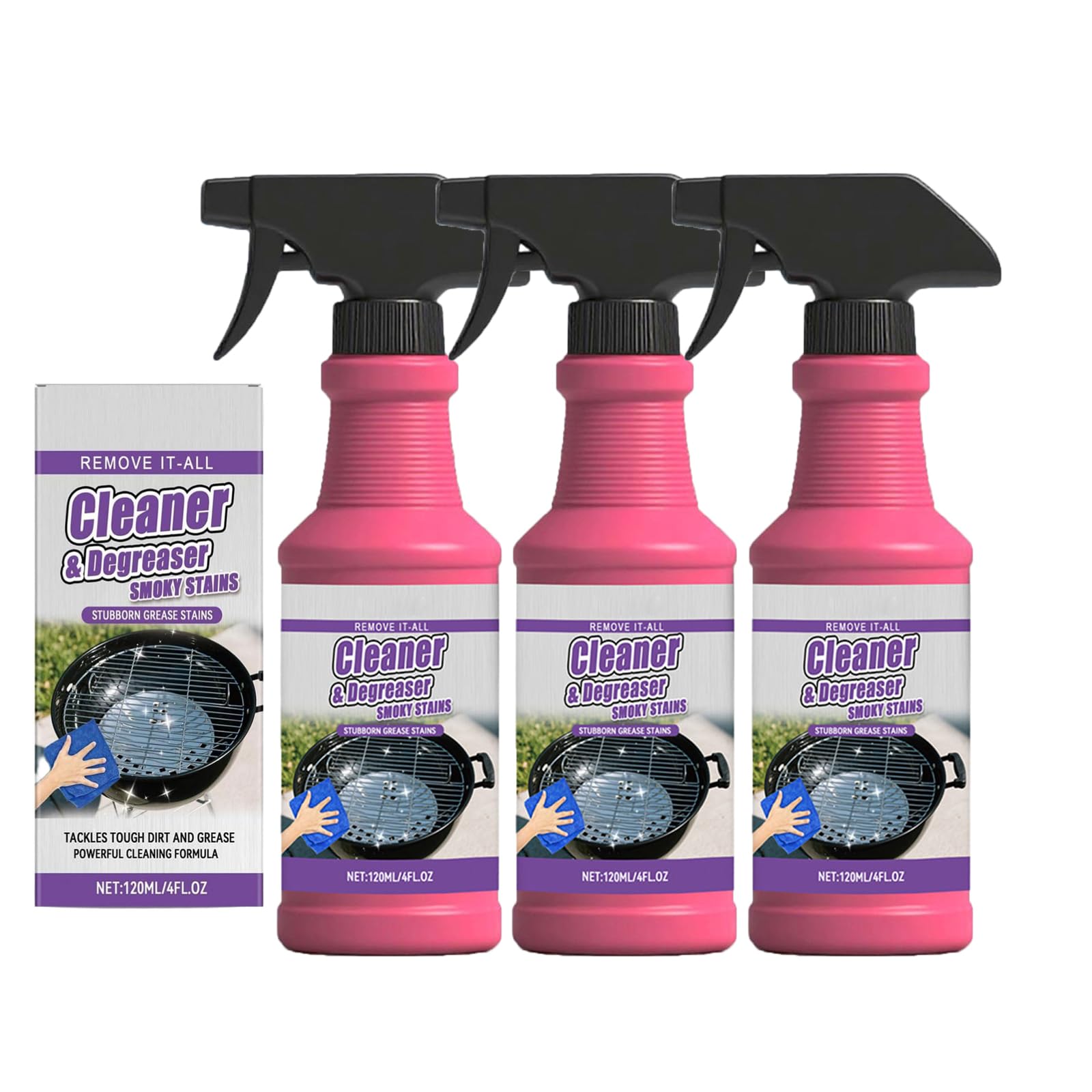 Heavy Duty Bbq Grill Degreaser, spray sgrassante ad azione rapida ad alte prestazioni, potente detergente per griglie bruciate e residui di cibo per griglie, forni, padelle, acciaio inox (3 pezzi)