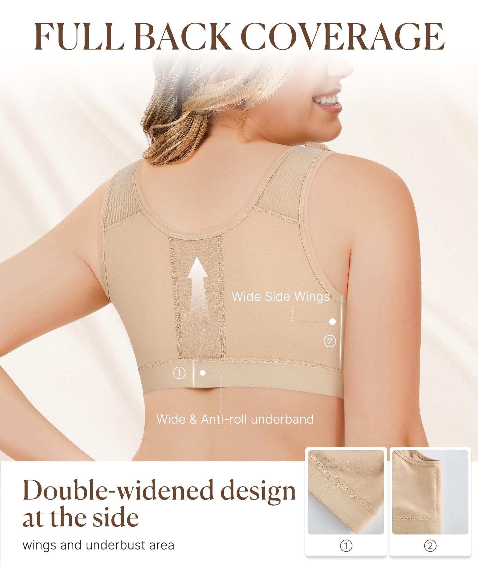 Junlan Postoperativer Kompressions-BH mit Vorderverschluss –Damen Postoperativer Sport BH Ohne Bügel Racerback Bequemer Bustier Nach Brust Op Verstellbarer Stütz- für die Erholungsphase